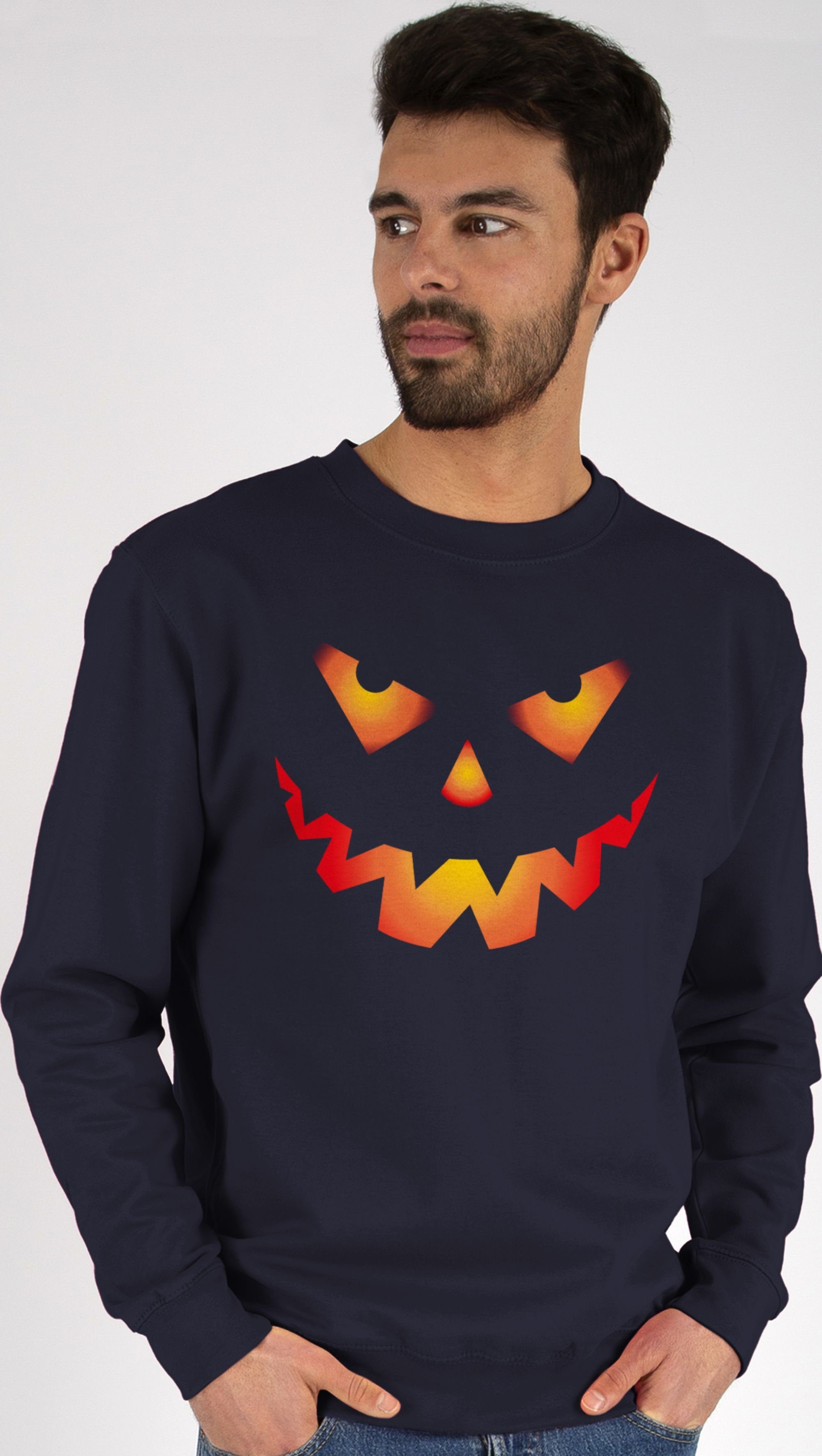 Shirtracer Sweatshirt Halloween Kürbis Gesicht Gruseliger Kürbisgesicht Gruselig Böse (1-tlg) Halloween Kostüme Damen 3 Dunkelblau | Sweatshirts