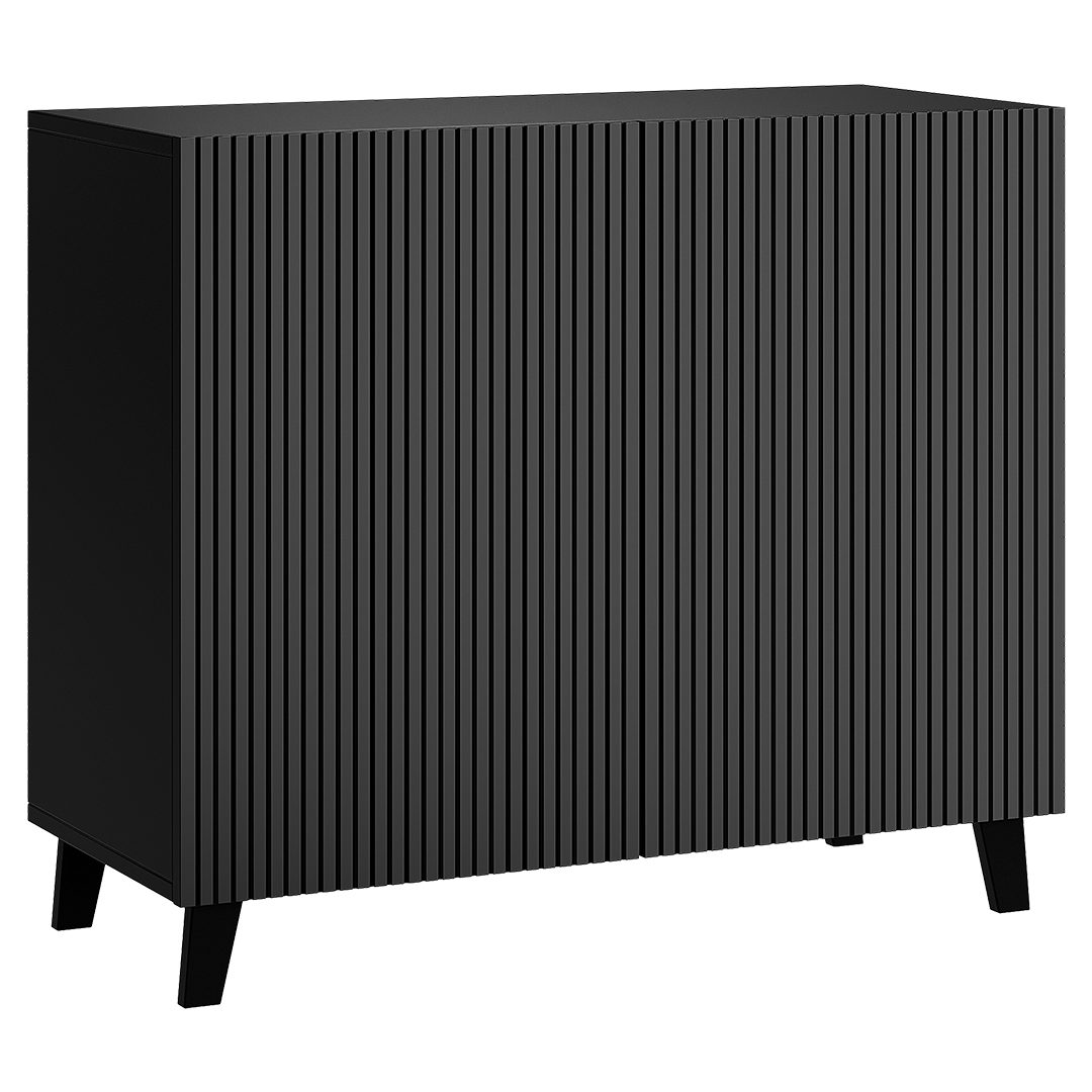 Bellamio Kommode Tana aus Holz (mit 2 Türen, schwarz, 85x40x92 cm), Sideboard mit geriffelter Front, grifflos, mit 4 Fächern