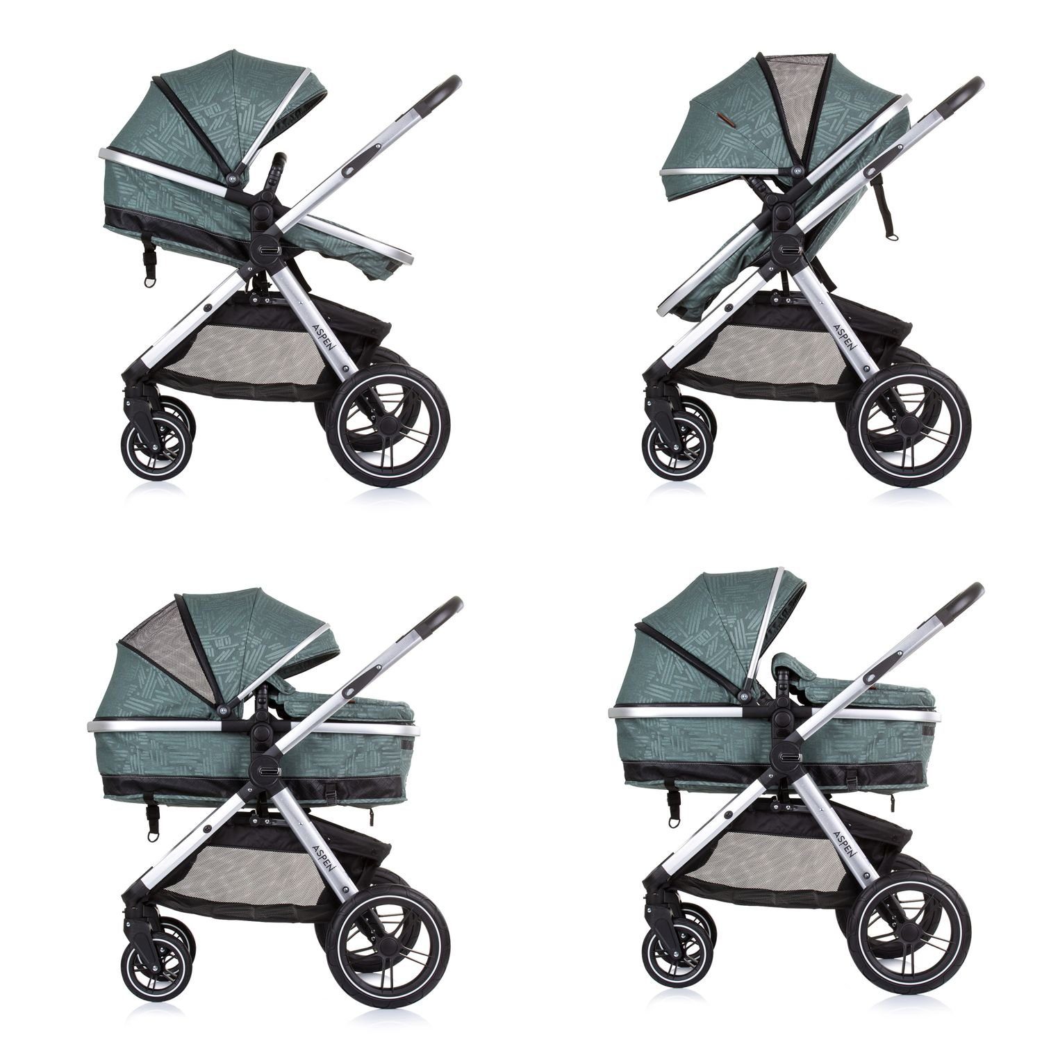 Schwenkräder in Aspen, Moskitonetz 2 grün Kinderwagen Wickeltasche Kombi-Kinderwagen Chipolino Korb 1