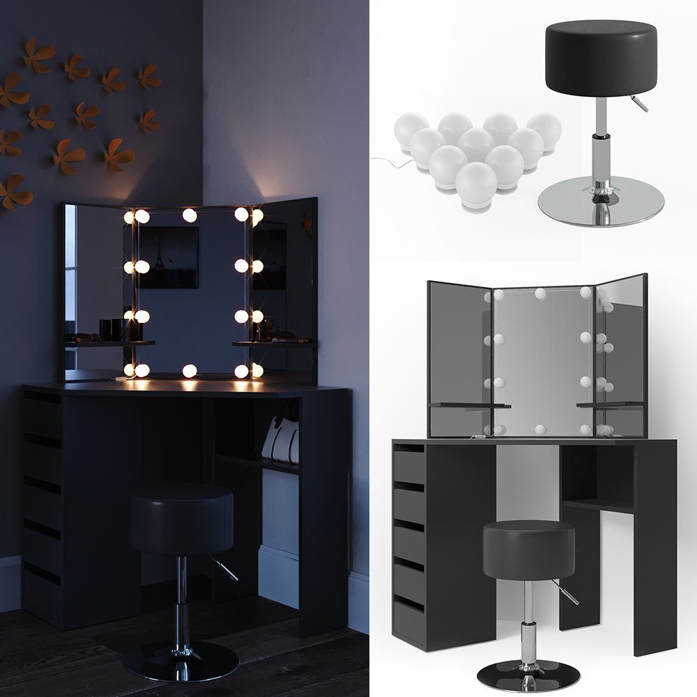 Vicco Schminktisch Arielle, Schwarz, 110 cm günstig online kaufen