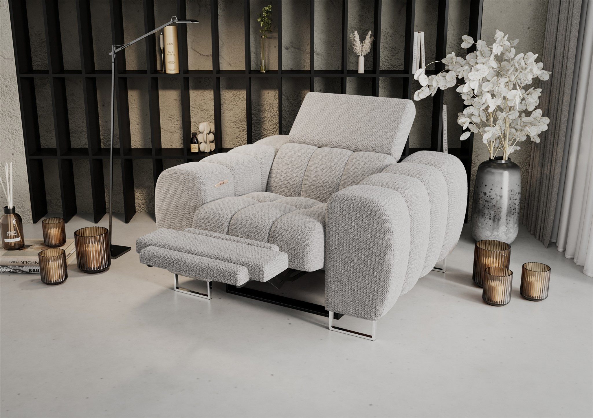 Fun Möbel Relaxsessel Sessel Designersessel BASTIEN RELAX in Stoff (Rundumbezug, in vier verschiedenen Stoffen erhältlich), elektrisch einstellbaren Kopf- und Fußstützen
