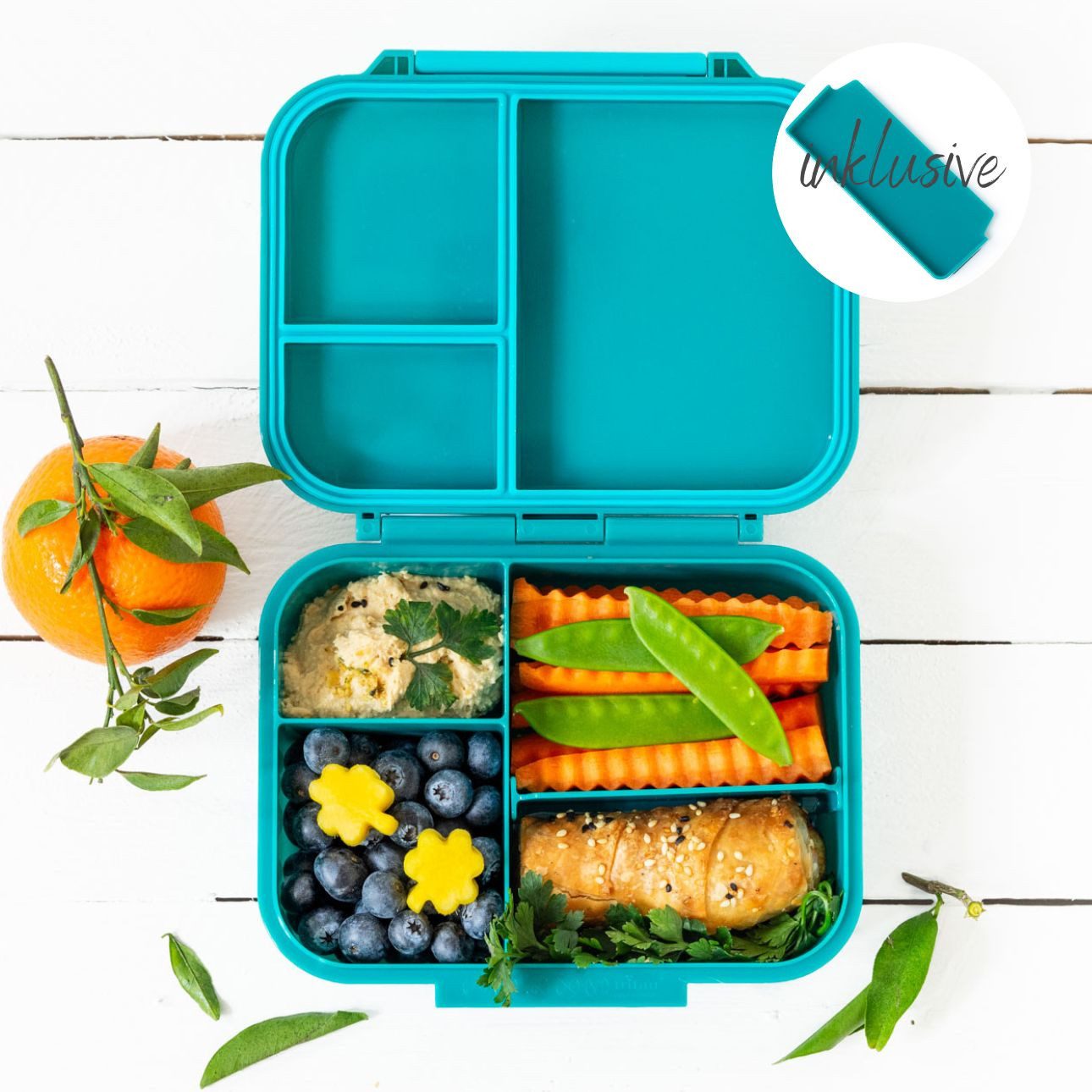 LEKKABOX Lunchbox Mini Kinder Bentobox, 3 Fächer - Brotdose Vesperdose Brotbüchse, Für feuchte Lebensmittel auslaufsicher, inkl. extra Trenner
