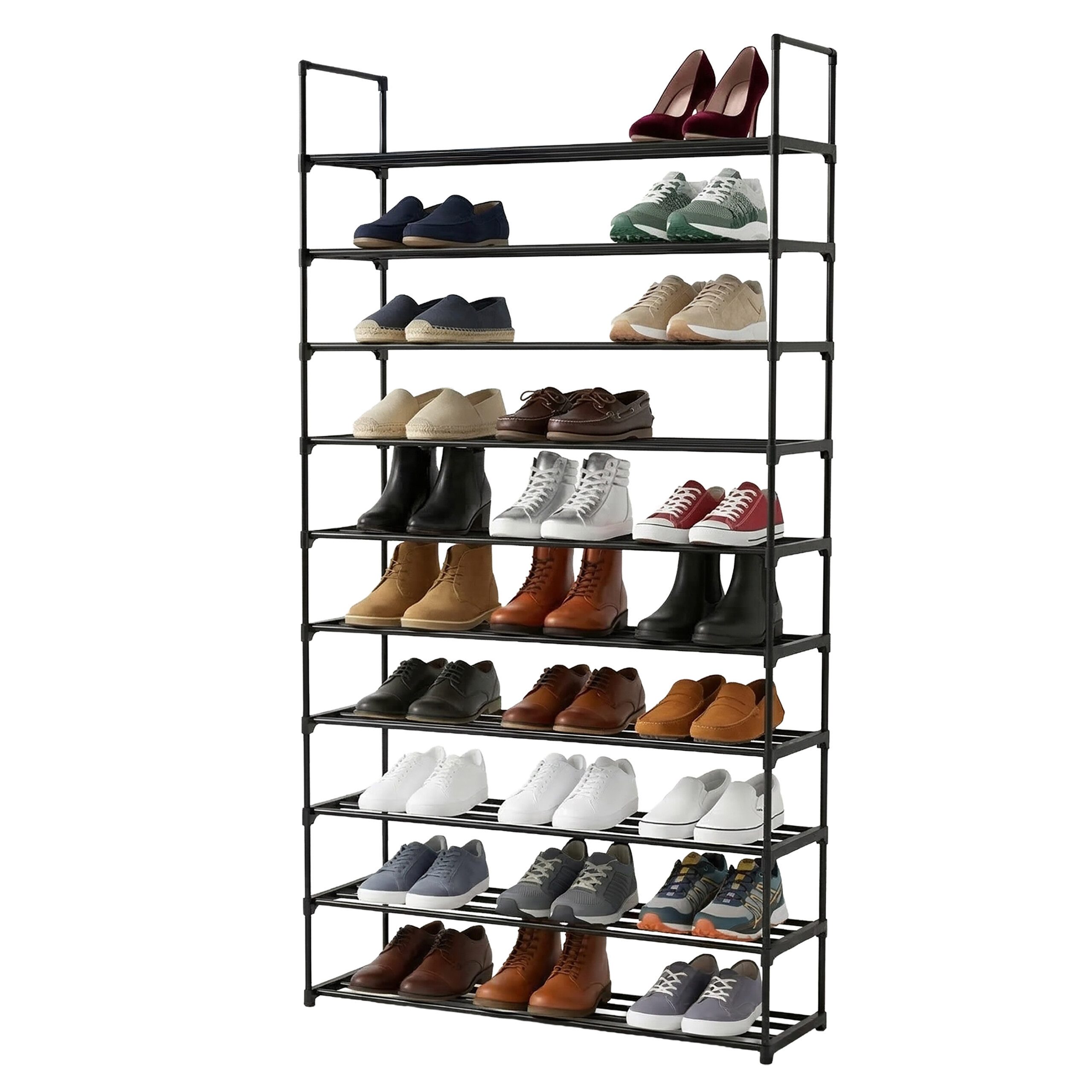 relaxdays Schuhregal Stecksystem Metall, 1-tlg., schwarz, 10 Ebenen, 94 cm