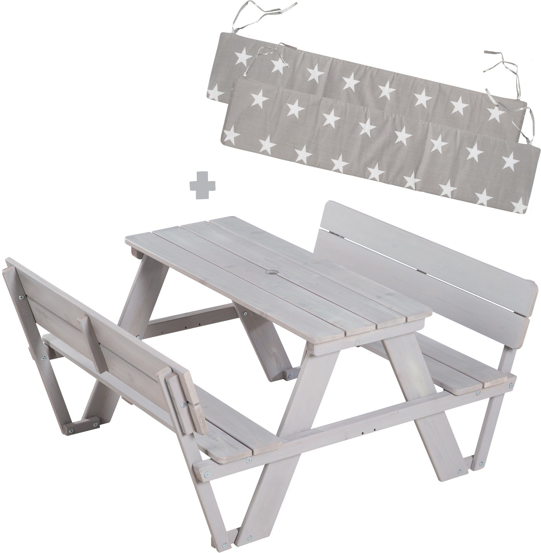 roba® Kindersitzgruppe Picknick for 4 Outdoor +, Grau, (Set), mit Lehne; inklusive Sitzauflagen Â»Little StarsÂ«