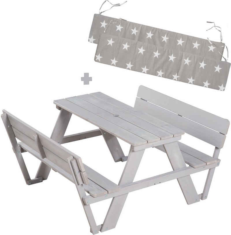 roba® Kindersitzgruppe Picknick for 4 Outdoor +, Grau, (Set), mit Lehne; inklusive Sitzauflagen Â»Little StarsÂ«
