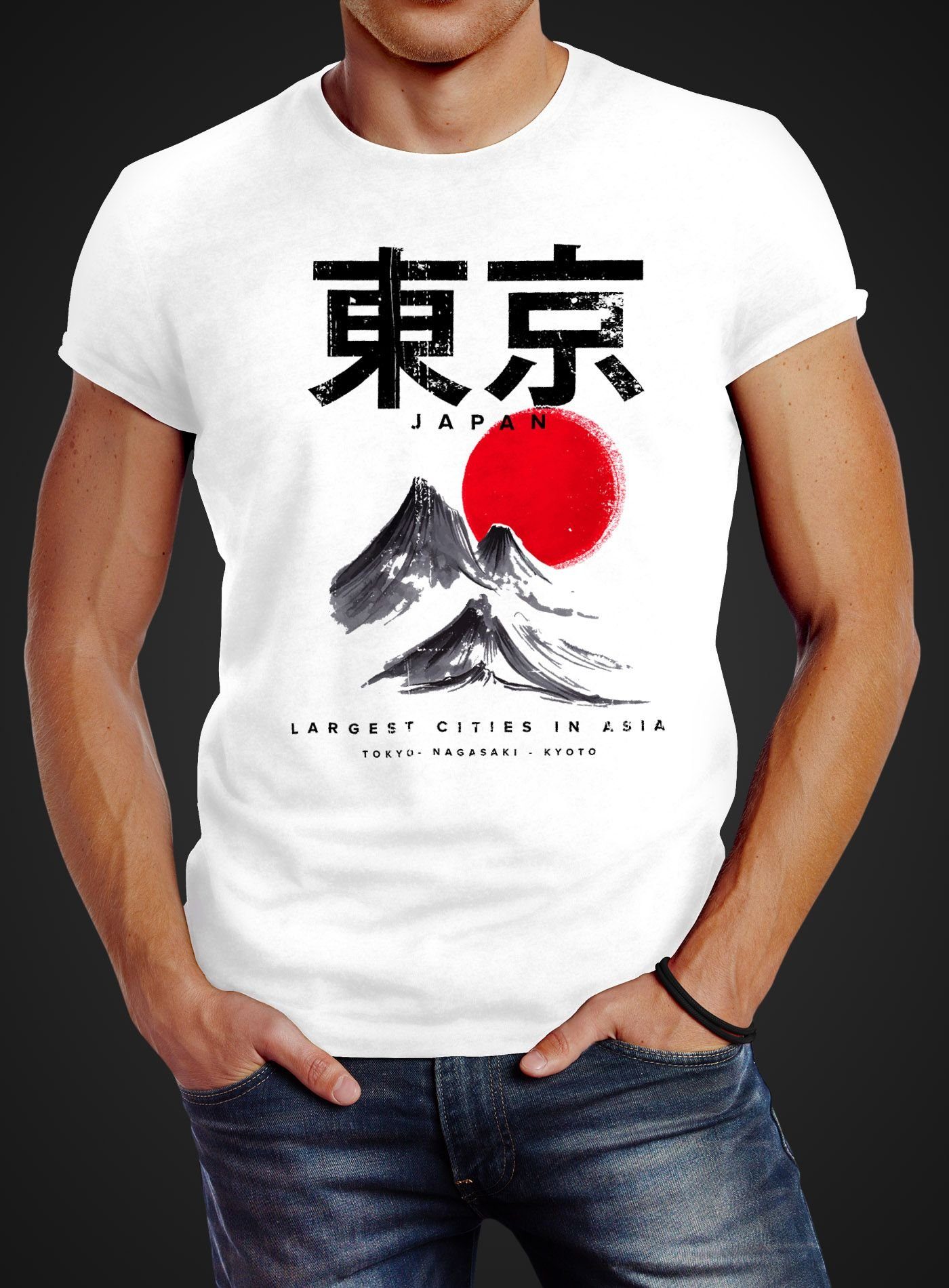 Neverless Print-Shirt Herren T-Shirt Tokyo Asia Japan Berge City Urban Kanj günstig online kaufen