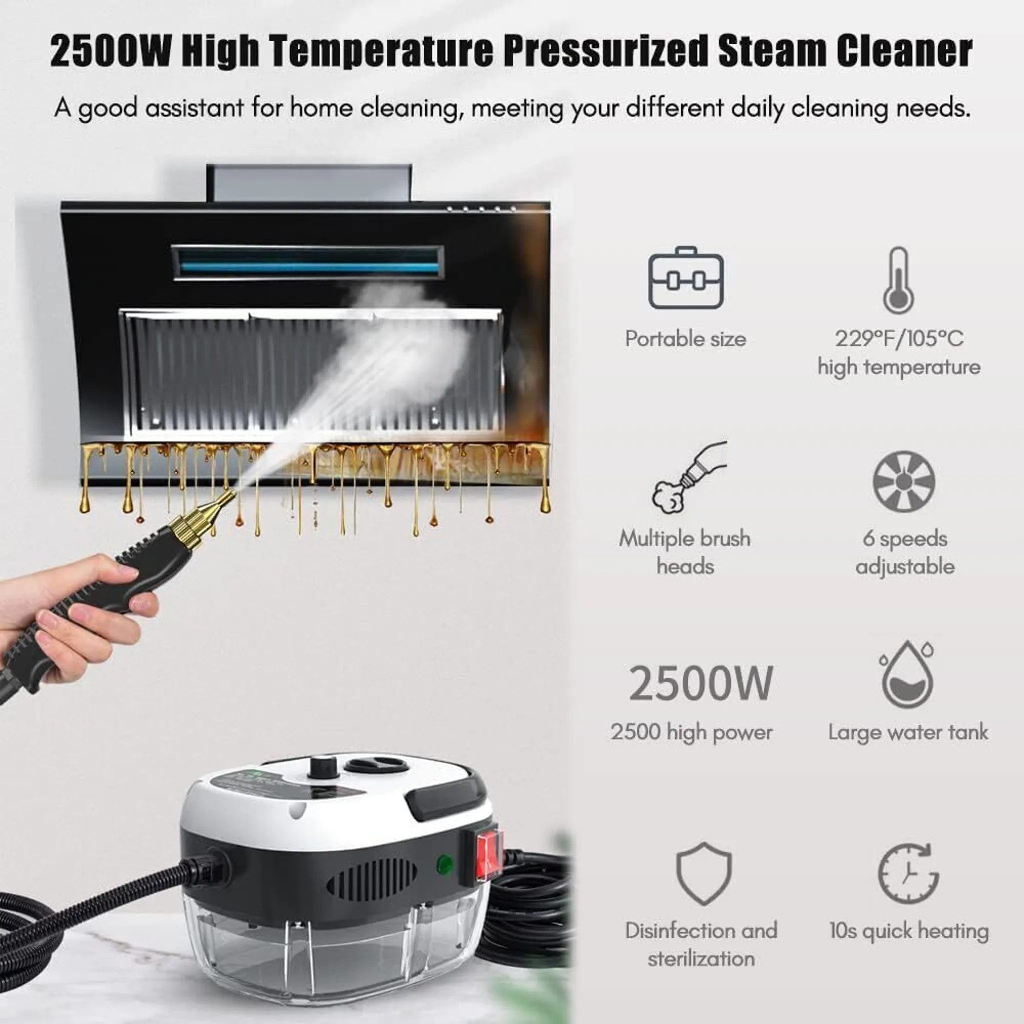Athlix Handdampfreiniger Handdampfreiniger Dampfgarer zur Reinigung 2500W Druckdampfreiniger, 2500W, 1,2 L Tank, 60 Min Betriebsdauer