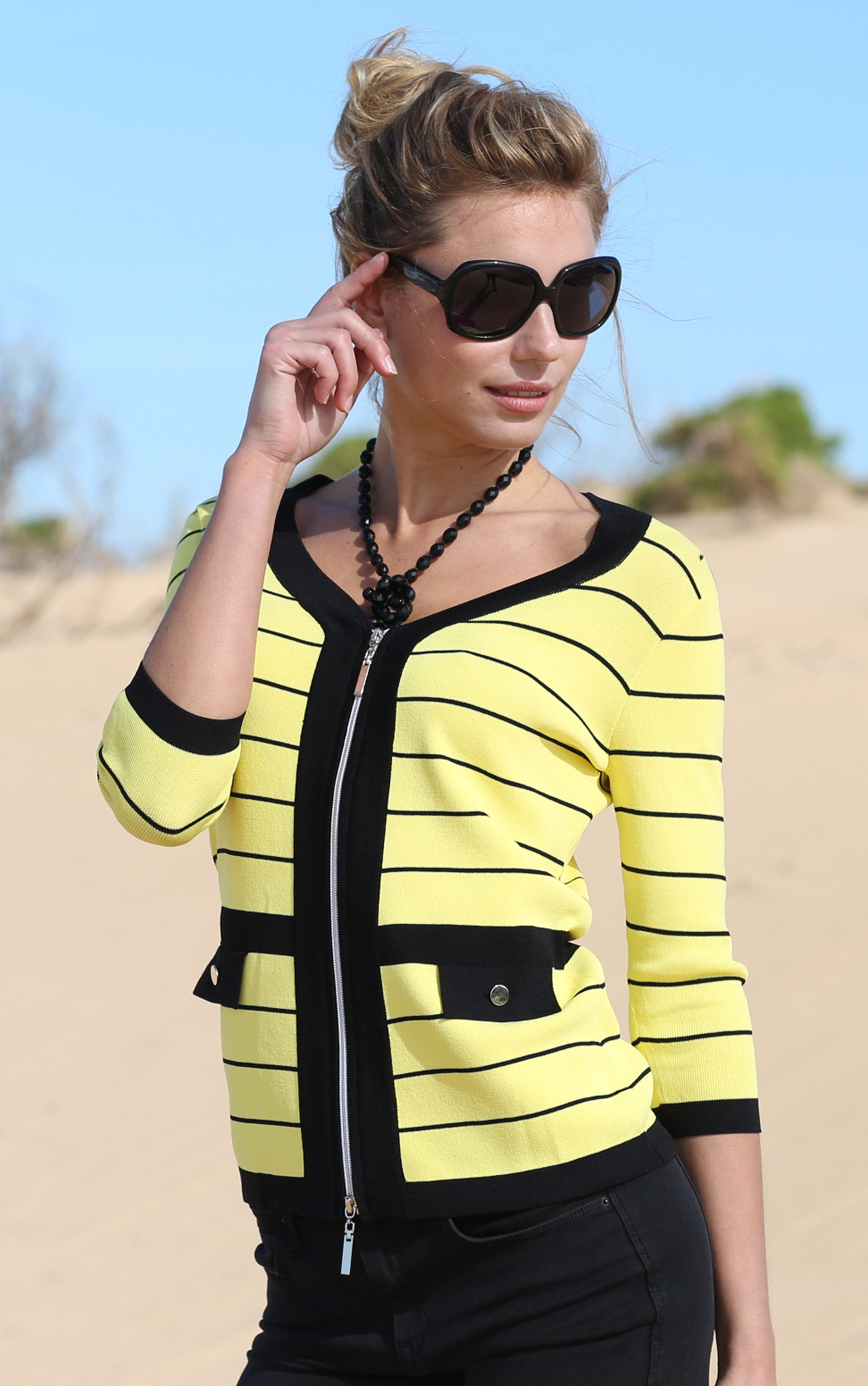 Passioni Strickjacke in Gelb mit schmalen günstig online kaufen