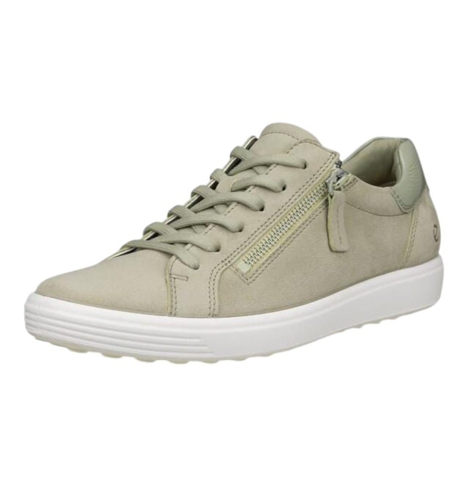 Ecco Soft 7 Side Zip Lace (Premium-Vollnarbenleder) olivegrün Damen Sneaker