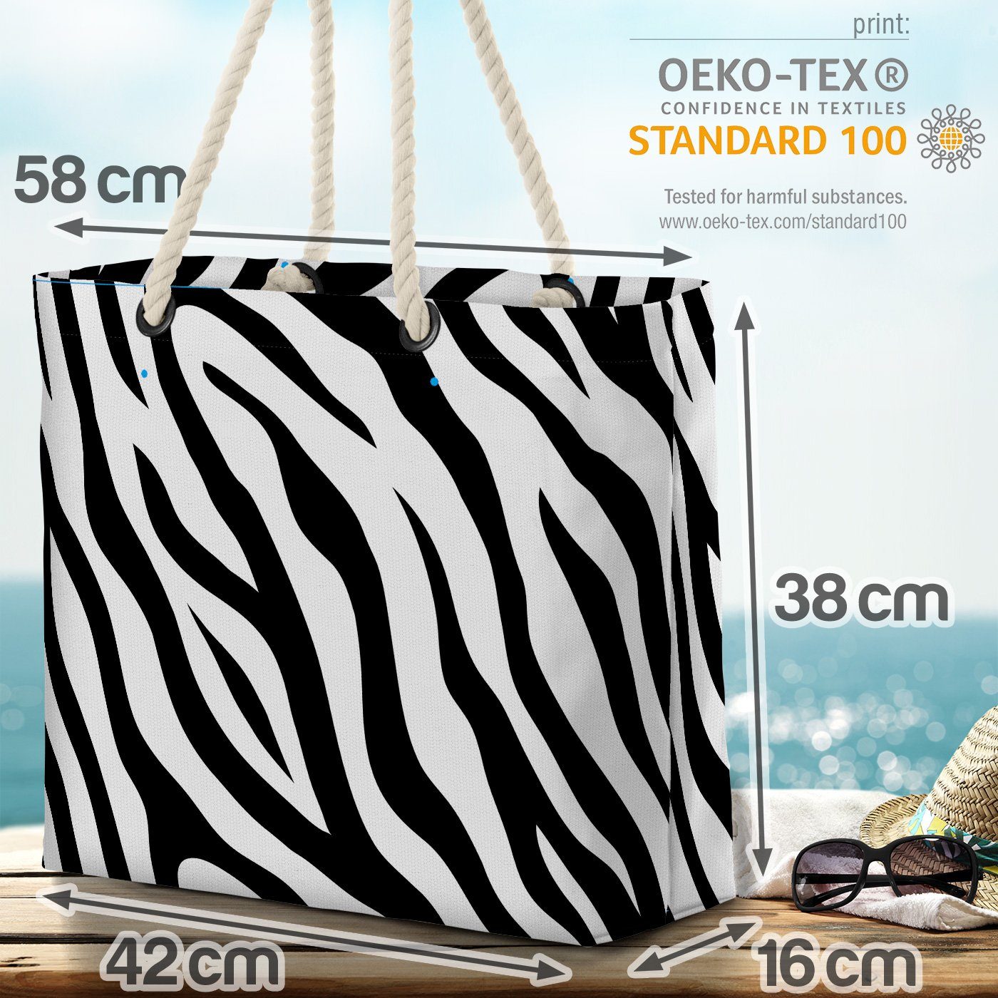 VOID Strandtasche (1-tlg), Schwarz gemustert Zebramuster Muster Zebra-Fell Weiss gestreift Bag Beach