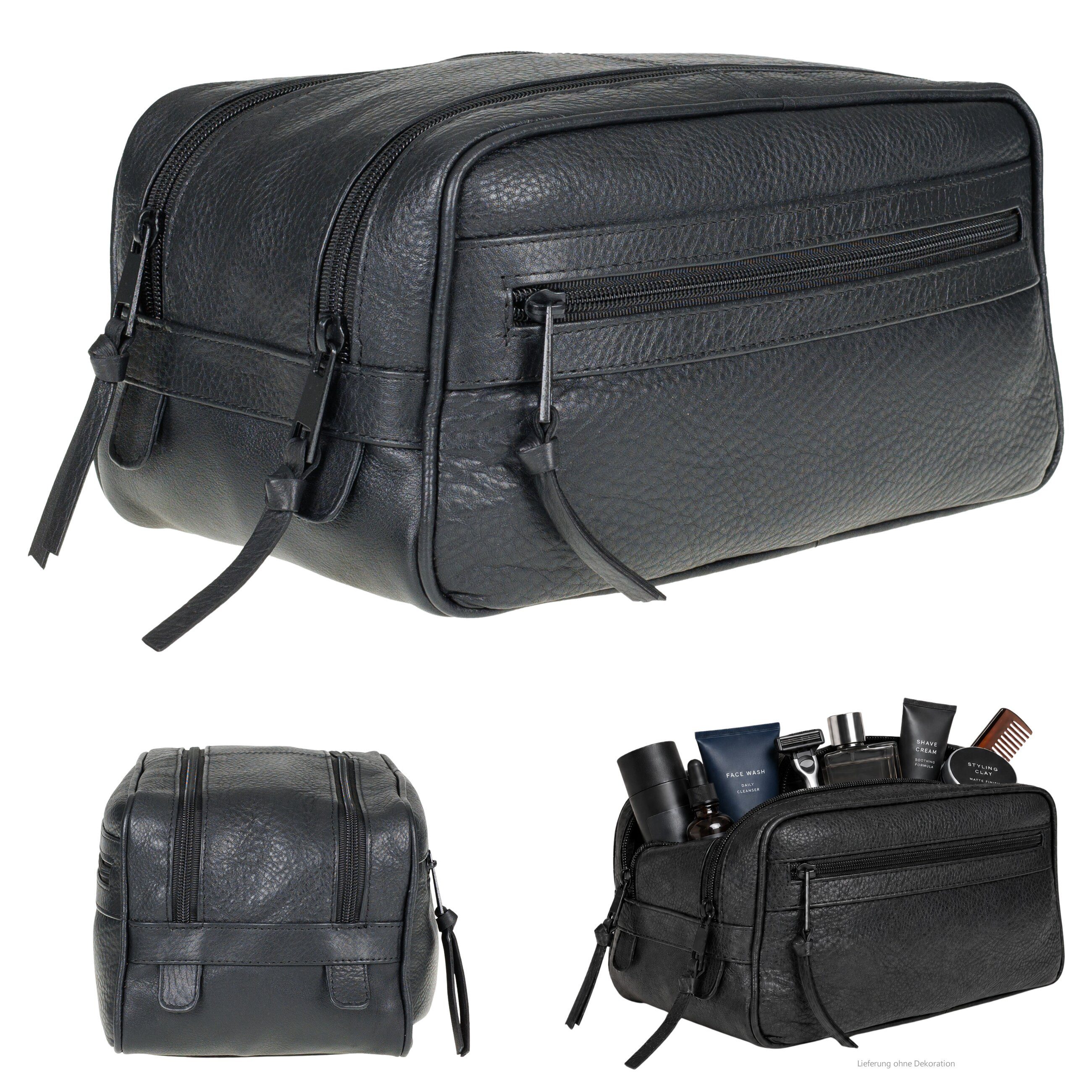 Kulturbeutel Damen Herren Kulturtasche Leder Washbag 2 Fächer