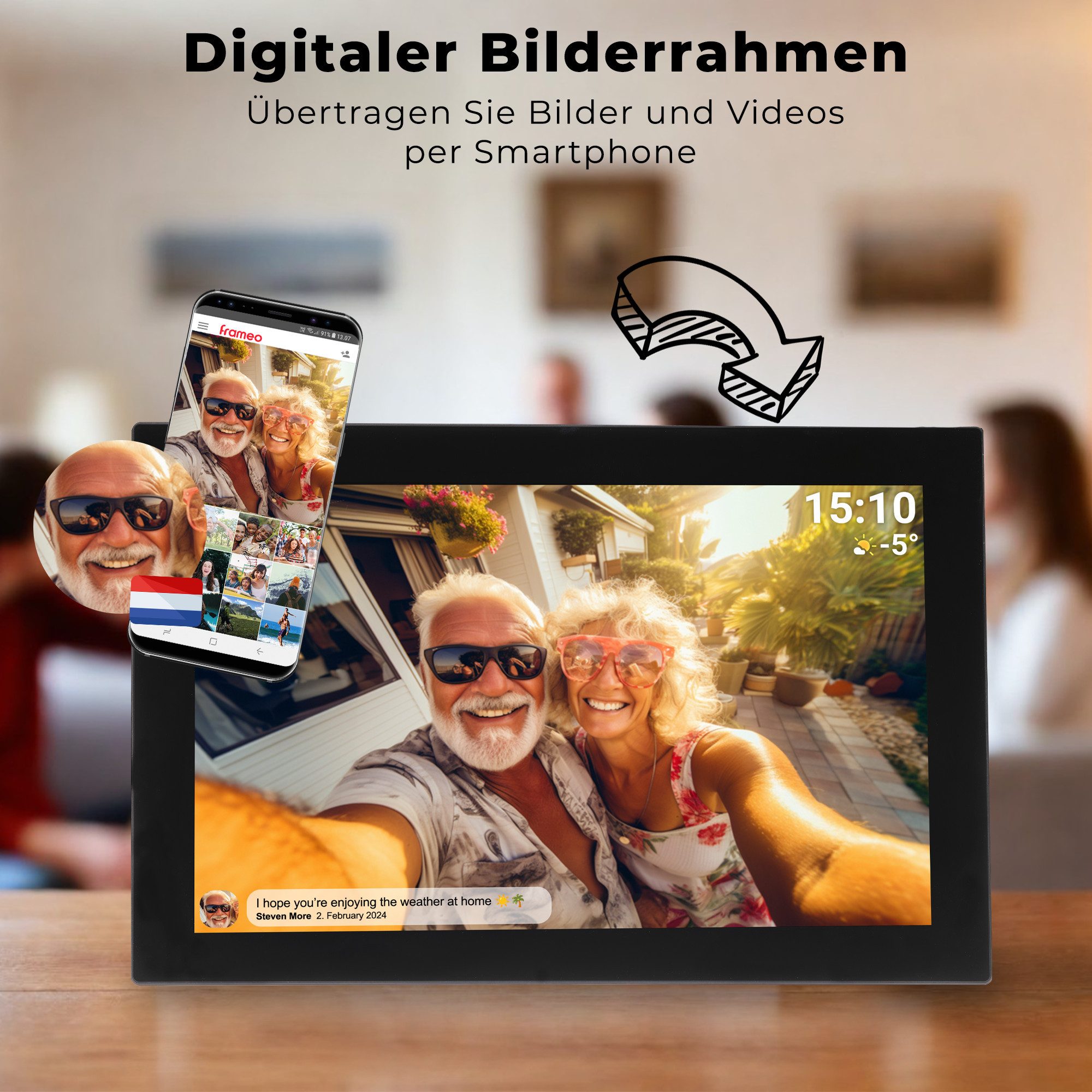 Denver PFF-1037B Digitaler Bilderrahmen (25.65 cm/10.1 ", 1280 x 800 Pixel, 16 GB, mit WLAN und Foto-Sharing)
