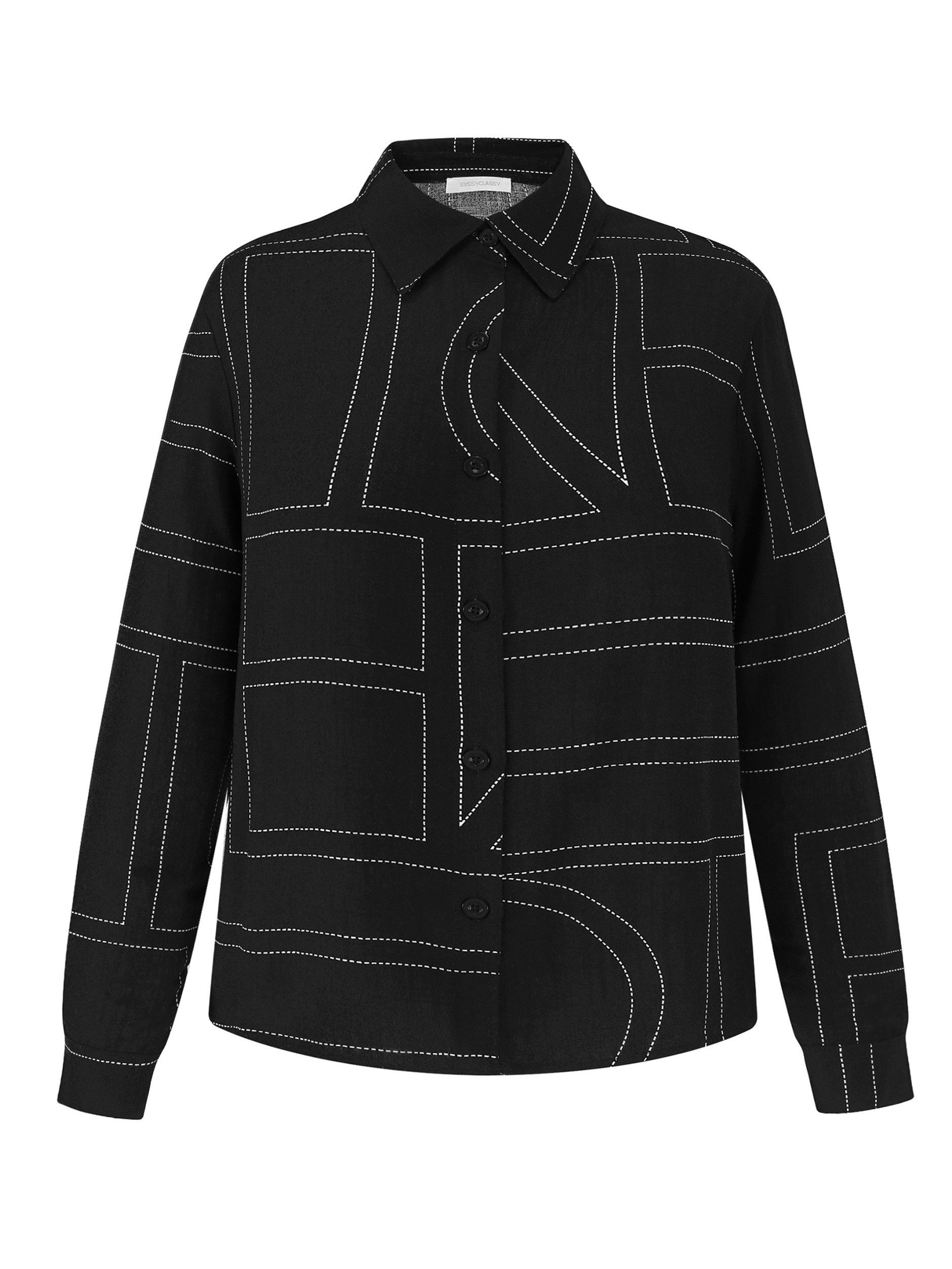 Langarmbluse Bluse mit minimalistischem Print für Damen