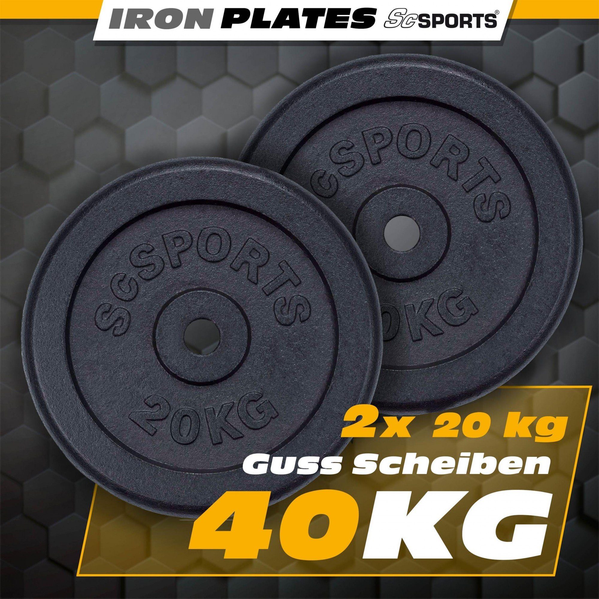 Gusseisen Gewichtsscheiben 40 kg Gewichte, Hantelscheiben 30/31mm Set ScSPORTS® (10000086-tlg)