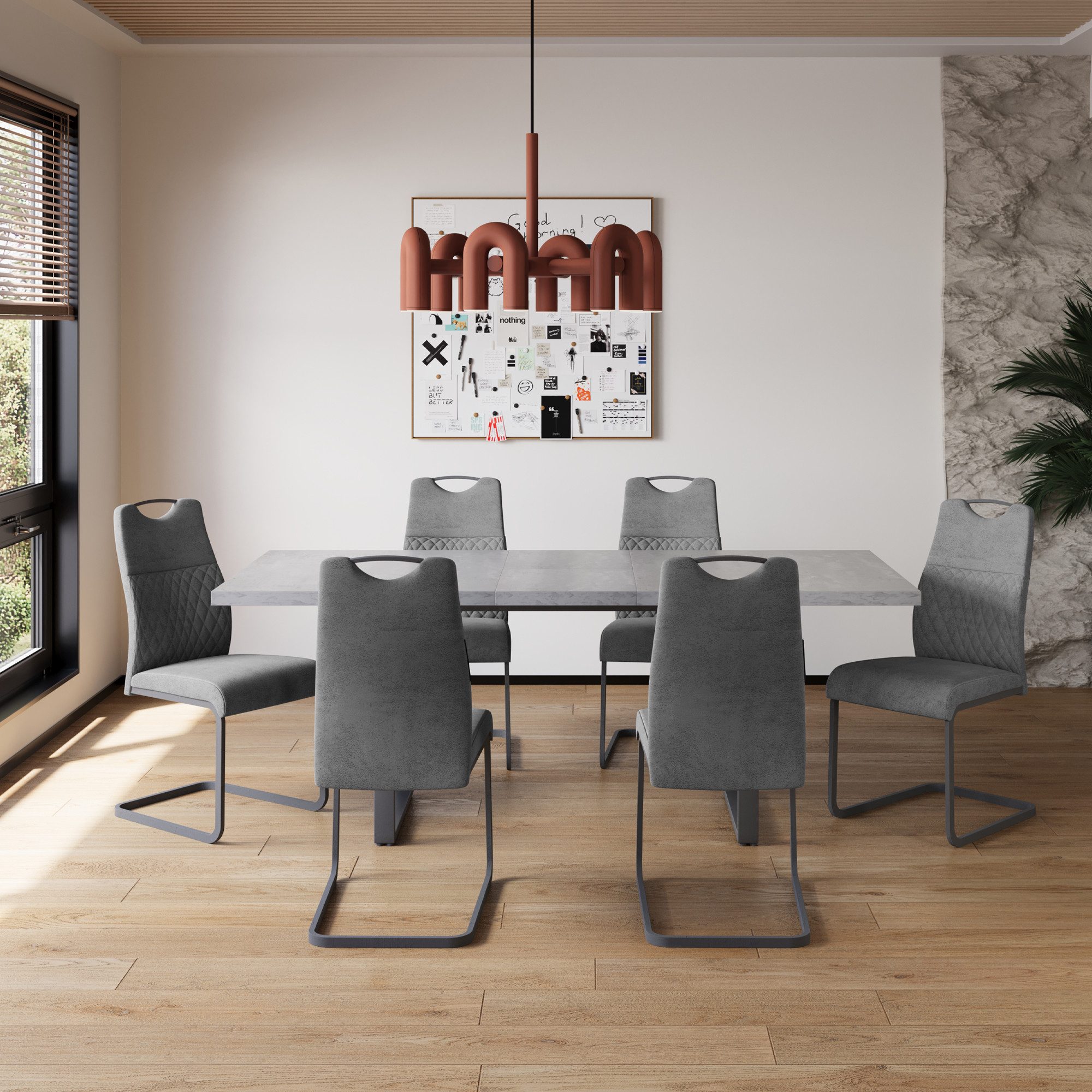 Jiexi Essgruppe Tisch-und Stuhlset, Ausziehbarer Esstisch (130–170 cm) mit 4-6 Stühlen
