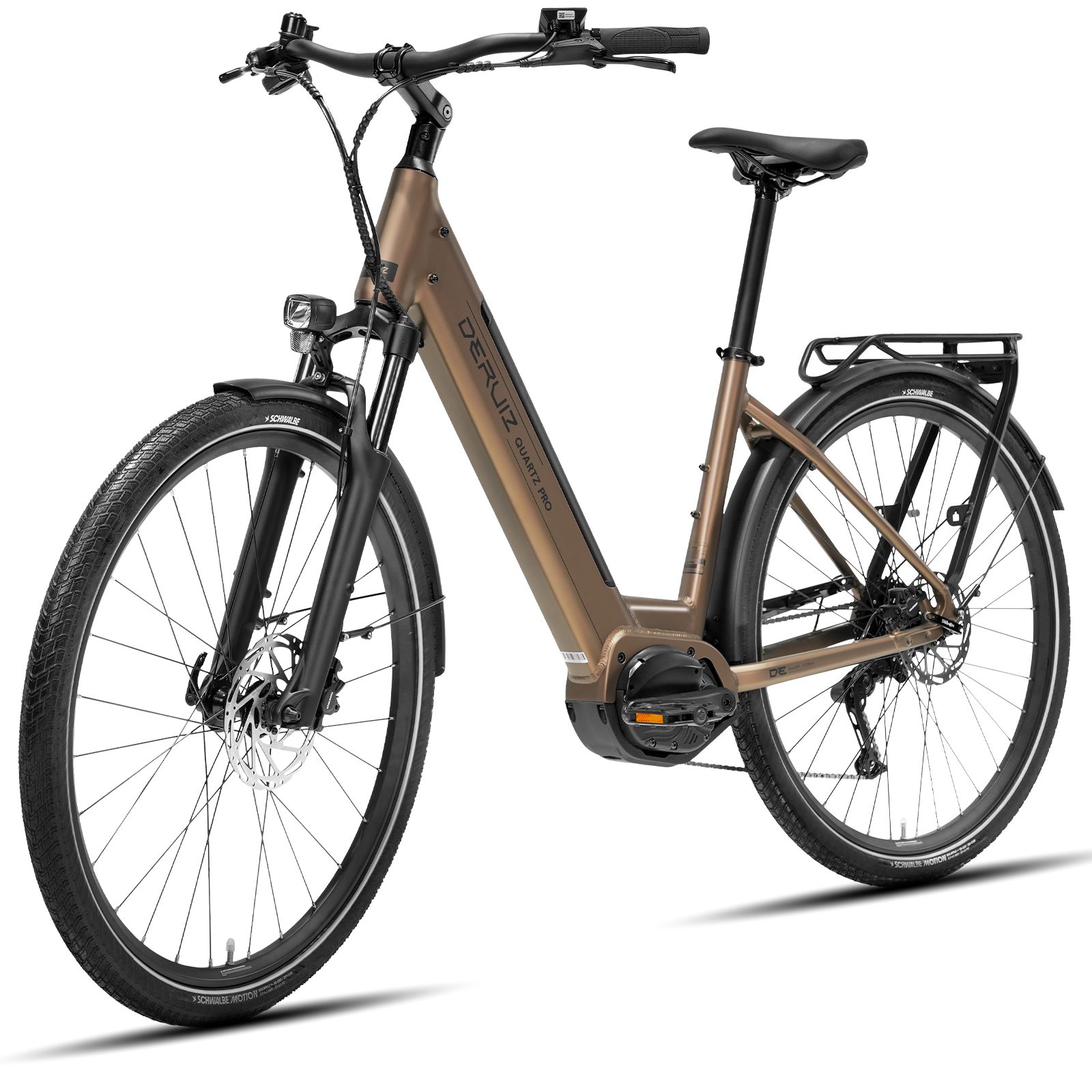 DERUIZ E-Bike Cityrad 28 Zoll Quartz Pro, 100 Nm Mittelmotor, 161 km, 5 Stufen, 48 V 644 Wh, 9 Gang SHIMANO Shimano CUES RD-U3020, 9-Gang Schaltwerk, Kettenschaltung, Mittelmotor, 644 Wh, (Drehmomentsensor für Damen und Herren), Mittelmotor, Federgabel mit hydraulischem Lockout, Anfahrhilfe