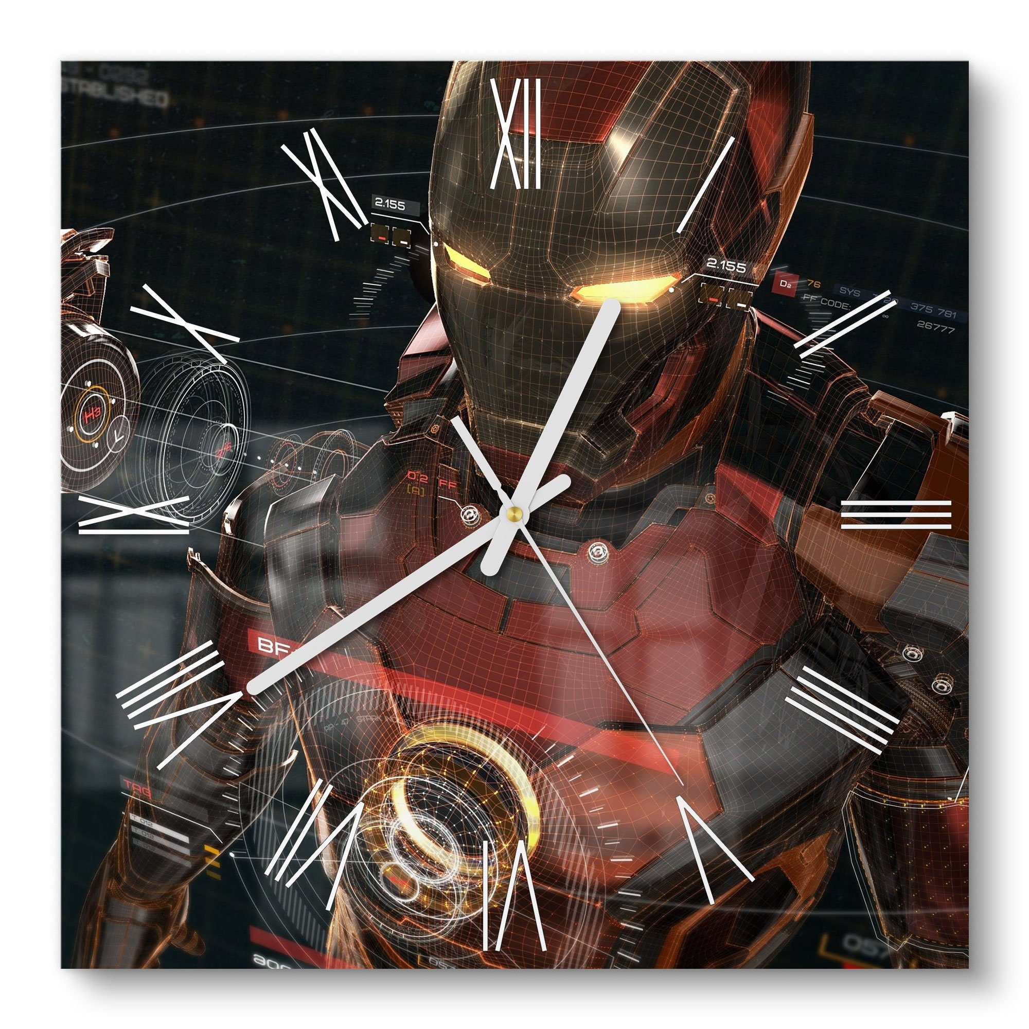 DEQORI Wanduhr 'Legendäre Iron Man Anzug' (Glas Glasuhr modern Wand Uhr Design Küchenuhr)