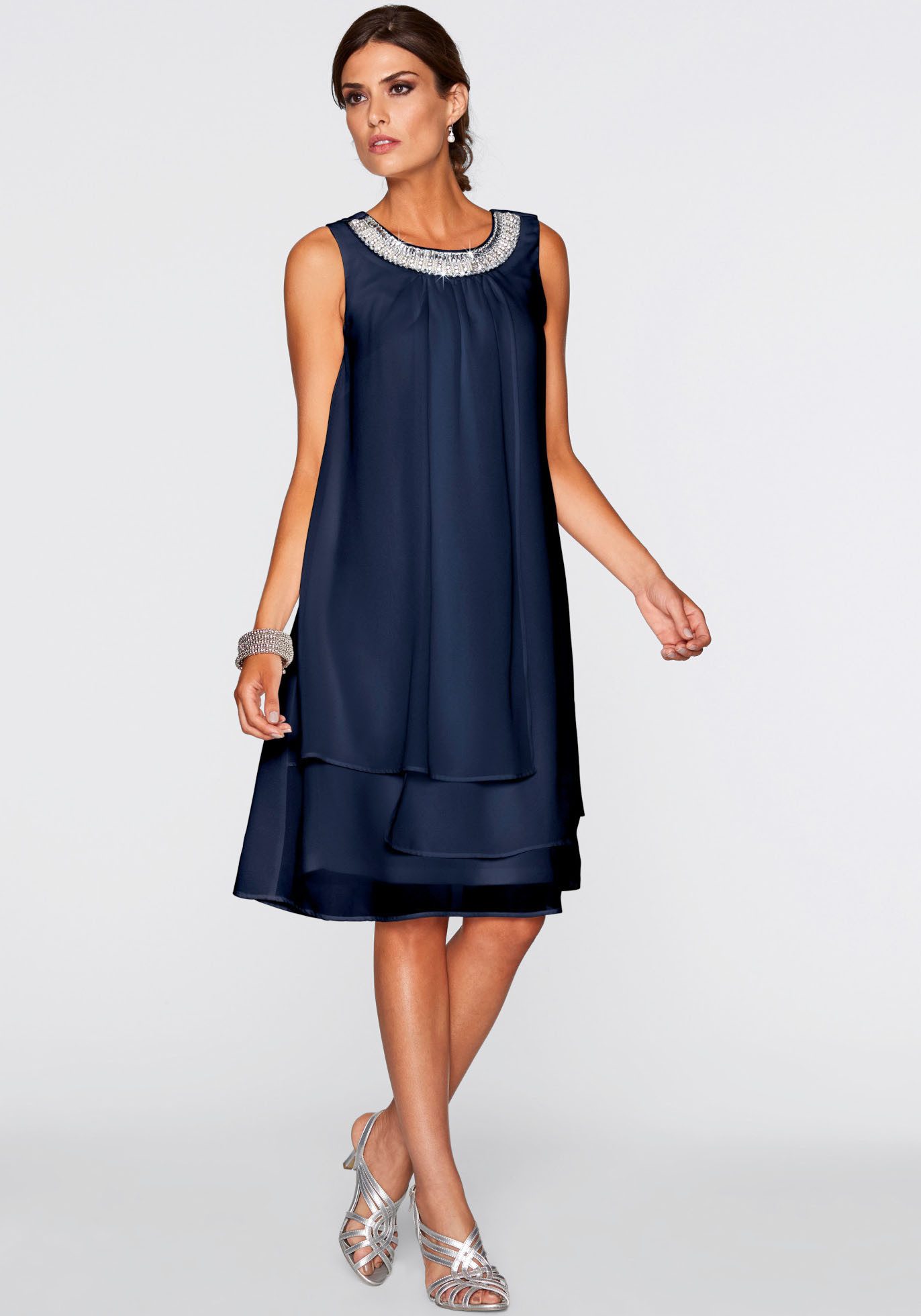 bonprix Chiffonkleid festliches Kleid, mit Strassstein-Applikation, aus Chiffon