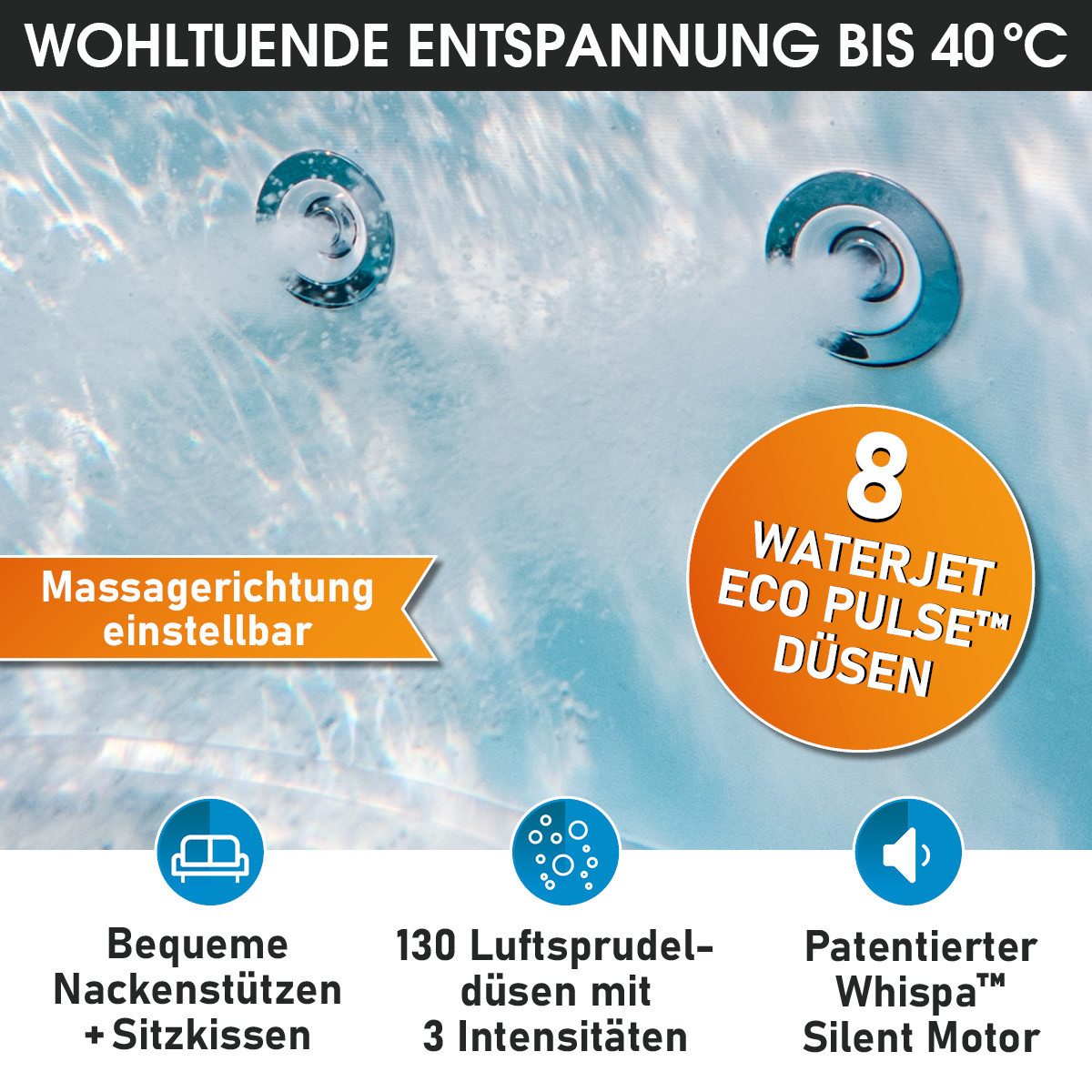 BRAST Whirlpool MSpa Denver & Rova mit Fester Außenwand, Ø182x70cm, Aufstellbecken, (Stromsparend, LED Beleuchtung), für 6 Personen, Ganzjähriger Einsatz – Bild 5 von 5