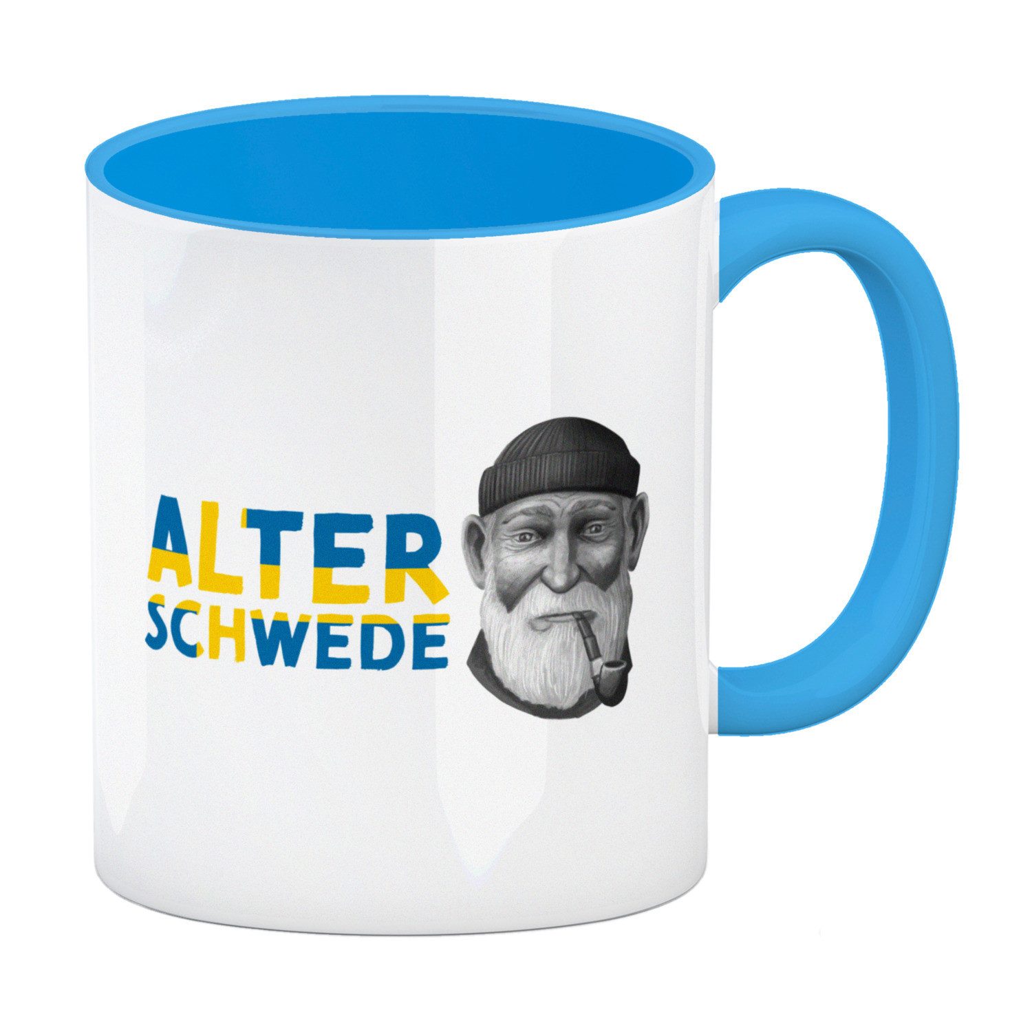 speecheese Tasse Alter Schwede Kaffeebecher Hellblau in den Landesfarben Schwedens