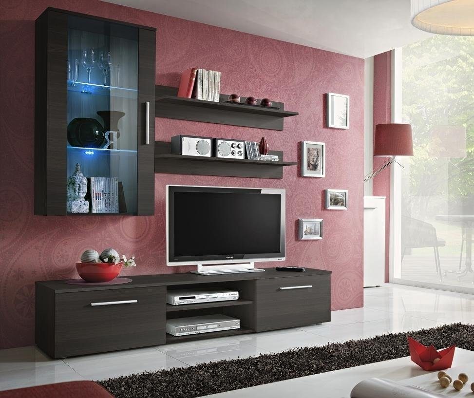 JVmoebel Wohnzimmer-Set Wohnwand Wandschrank TV Ständer Sideboard Wohnzimmer Holz, (5-St., 1x Wohnwand + 1x TV Ständer + 1x Wandschrank + 2x Wandregal), Made in Europa