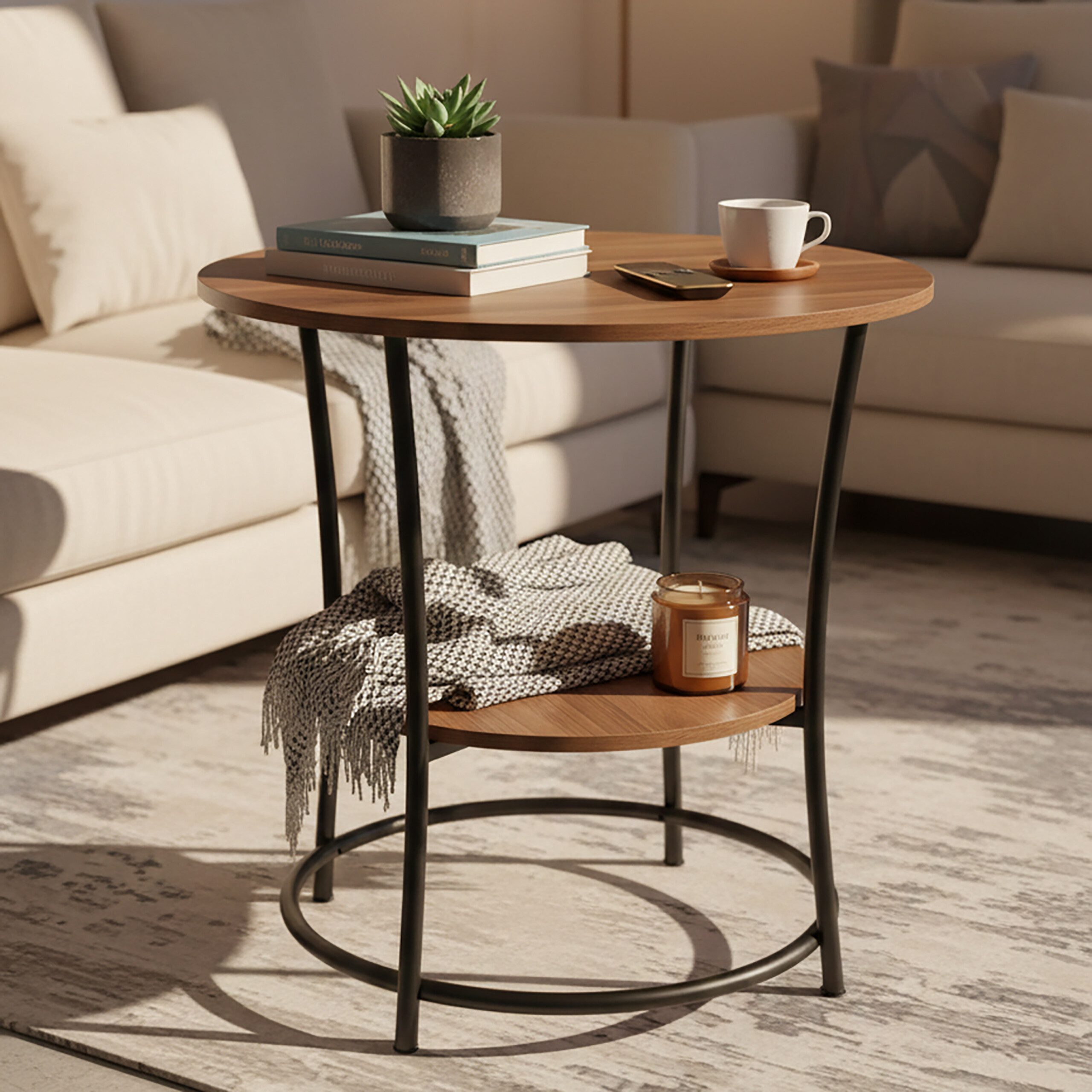 relaxdays Beistelltisch mit 2 Ablage, Braun-Schwarz günstig online kaufen