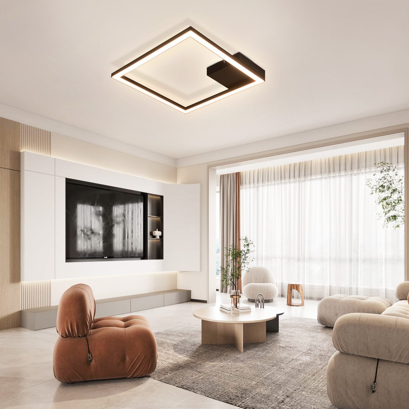 ZMH LED Deckenleuchte Wohnzimmer Schwarz/Weiß Quadratisch Flurlampe Modern 3000K Küche, Einfache Installation, LED fest integriert, Warmweiß, Hochwertiger Lichtstreifen Augenschutz Schlafzimmerlampe