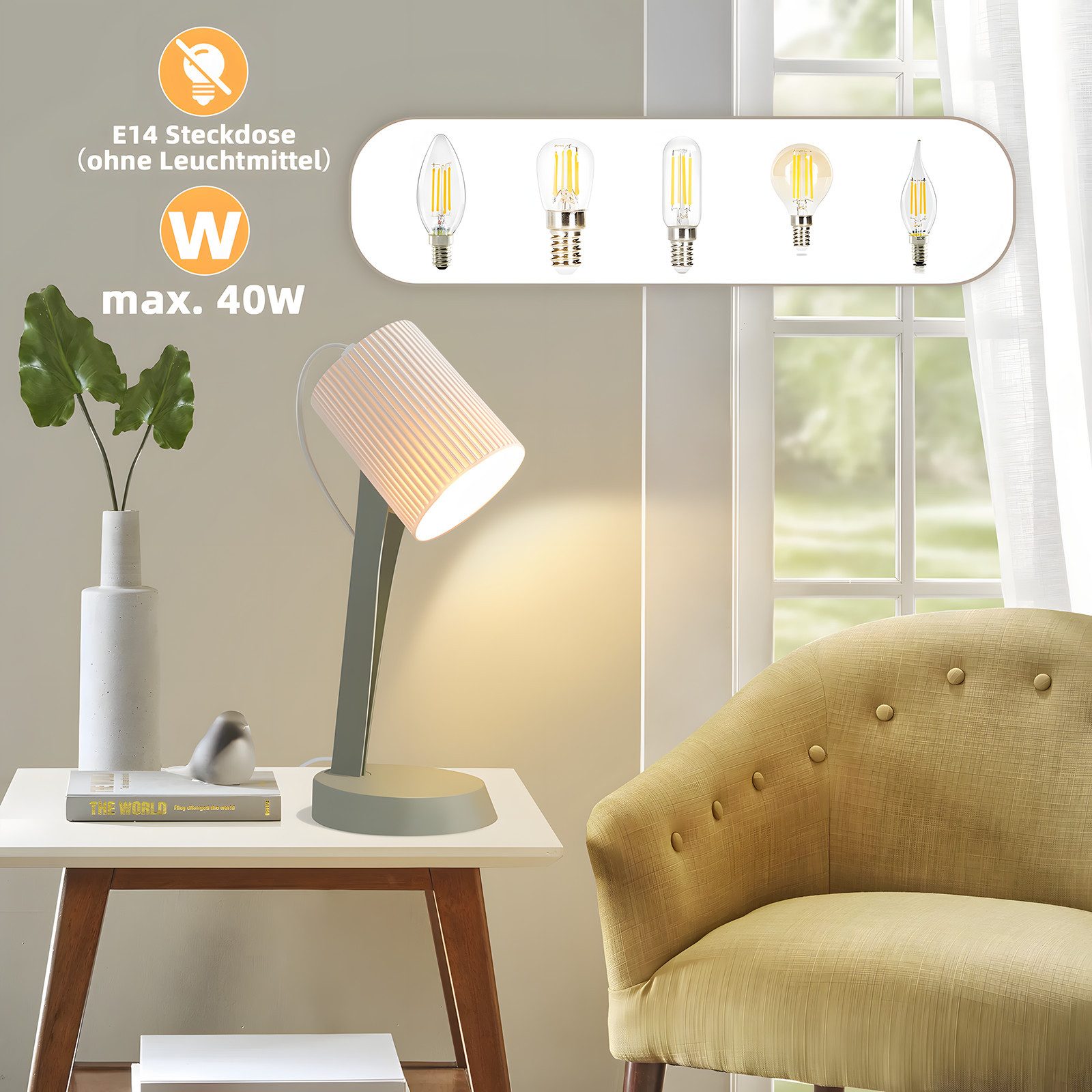 ZMH Tischleuchte Modern Landhausstil Tischlampe mit Kabel Wohnzimmer mit Ki günstig online kaufen