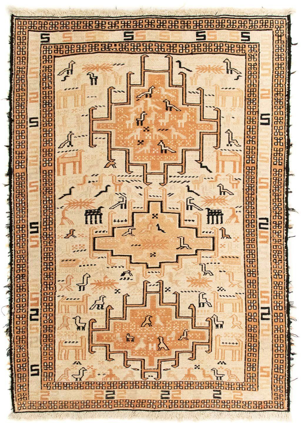 Wollteppich Kelim - Oriental - 100 x 71 cm - beige, morgenland, rechteckig, Höhe: 4 mm, Wohnzimmer, Einzelstück | Kurzflor-Teppiche