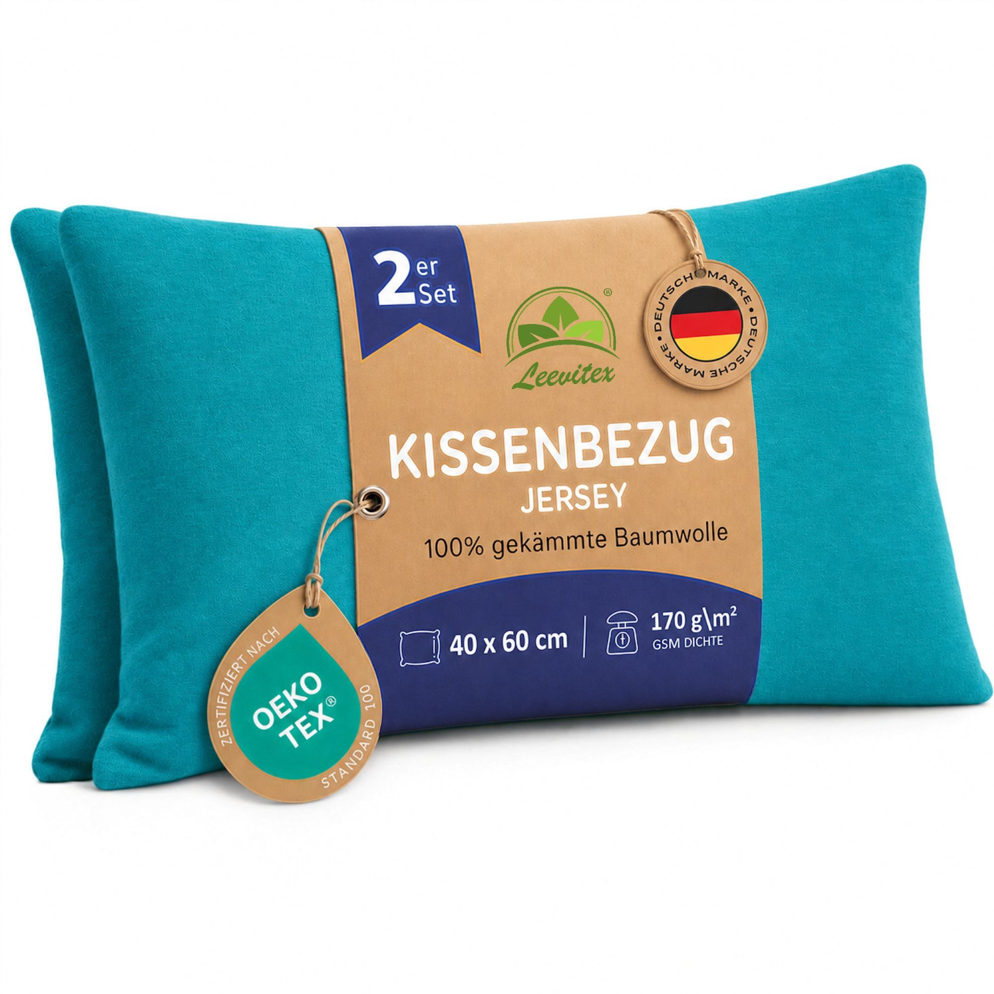 leevitex® Kissenbezüge Kissenbezug, 2er Set, (2 Stück), feine Jersey-Qualität, 100% Baumwolle, robuster Reißverschluss
