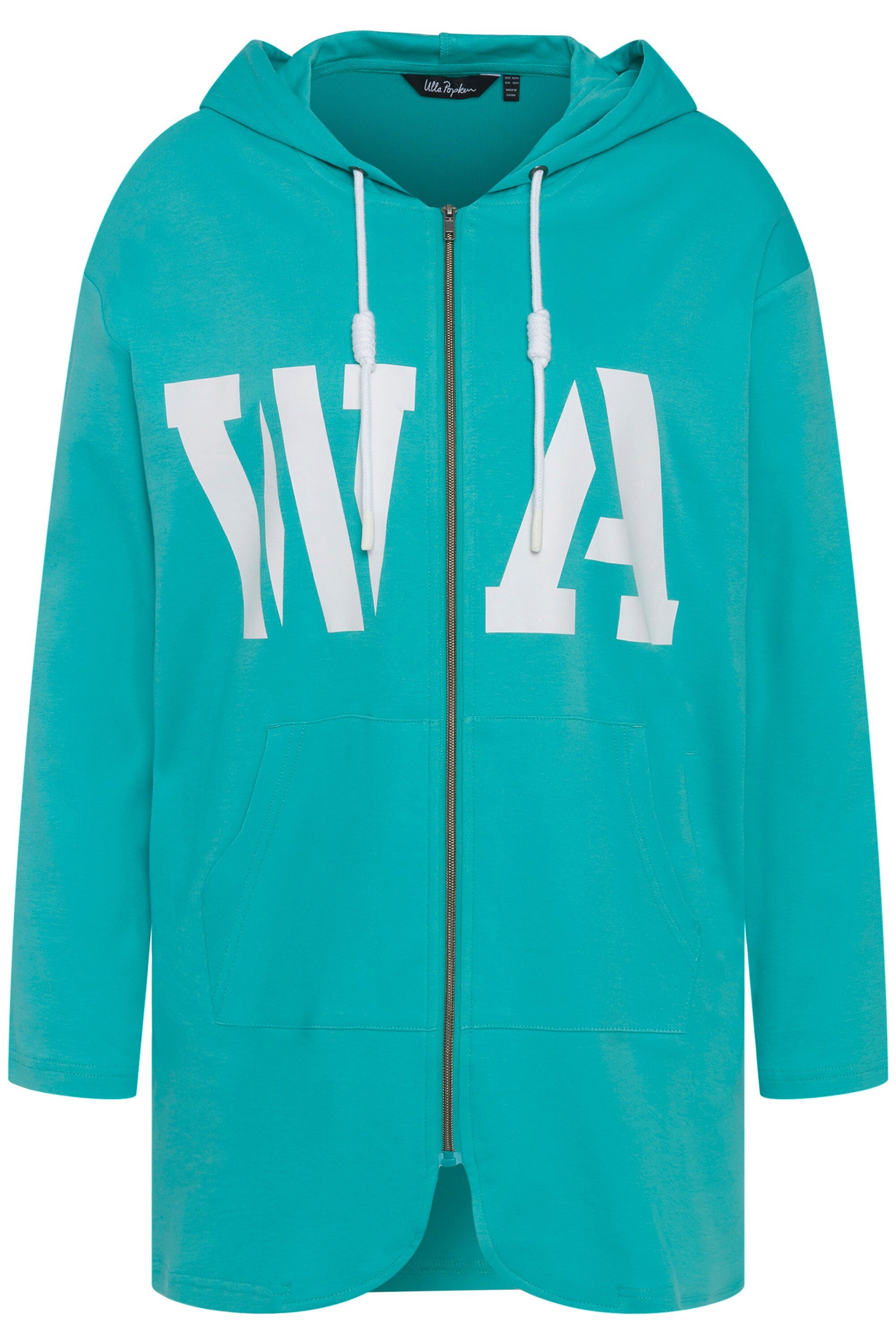 Ulla Popken Sweatjacke Long-Sweatjacke Schriftmotiv Kapuze günstig online kaufen