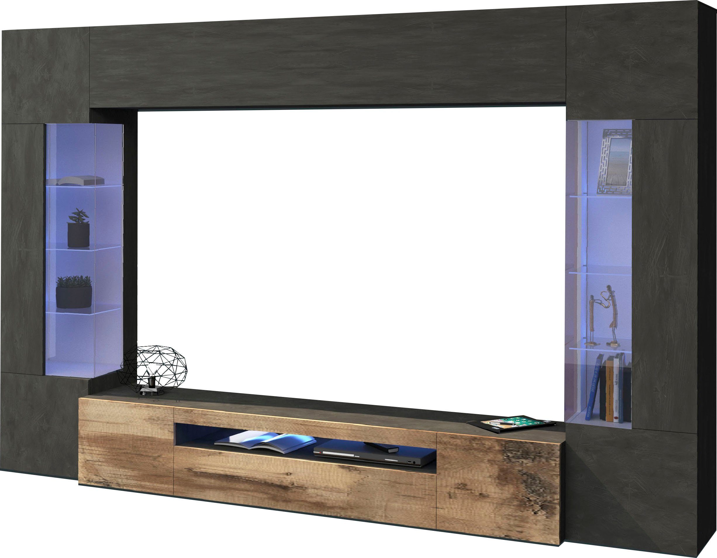 INOSIGN Wohnwand New Egypt, (4-St., Breite 290cm), bestehend aus 2 Stauraumvitrinen, 1 Lowboard, 1 Hängeschrank