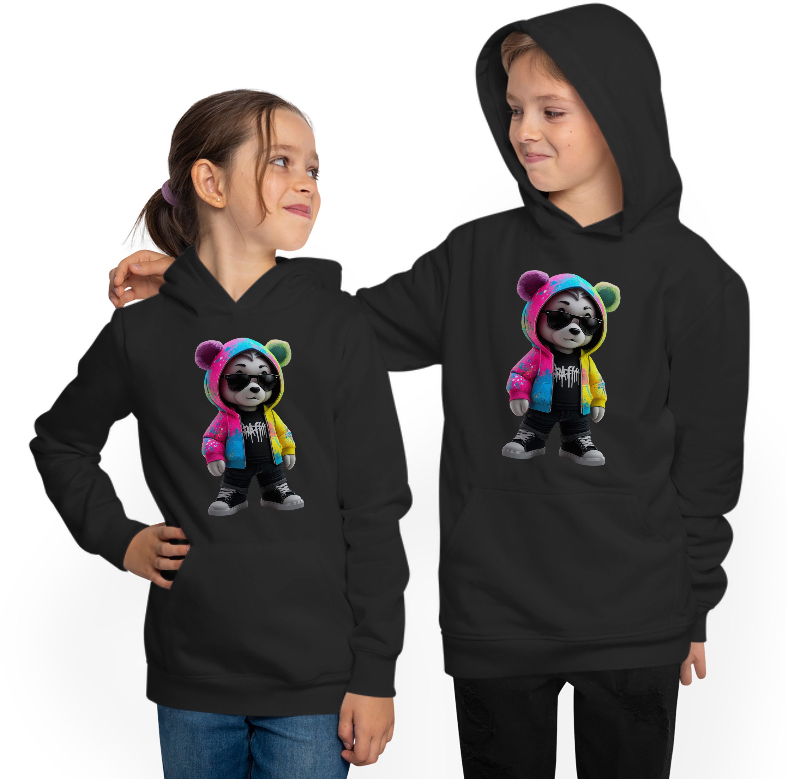 MyDesign24 Sweatshirt Kinder Hoodie - Kapuzenpulli mit HipHop Teddy Kapuzensweater cooler Hoodie i632 – Bild 2 von 5