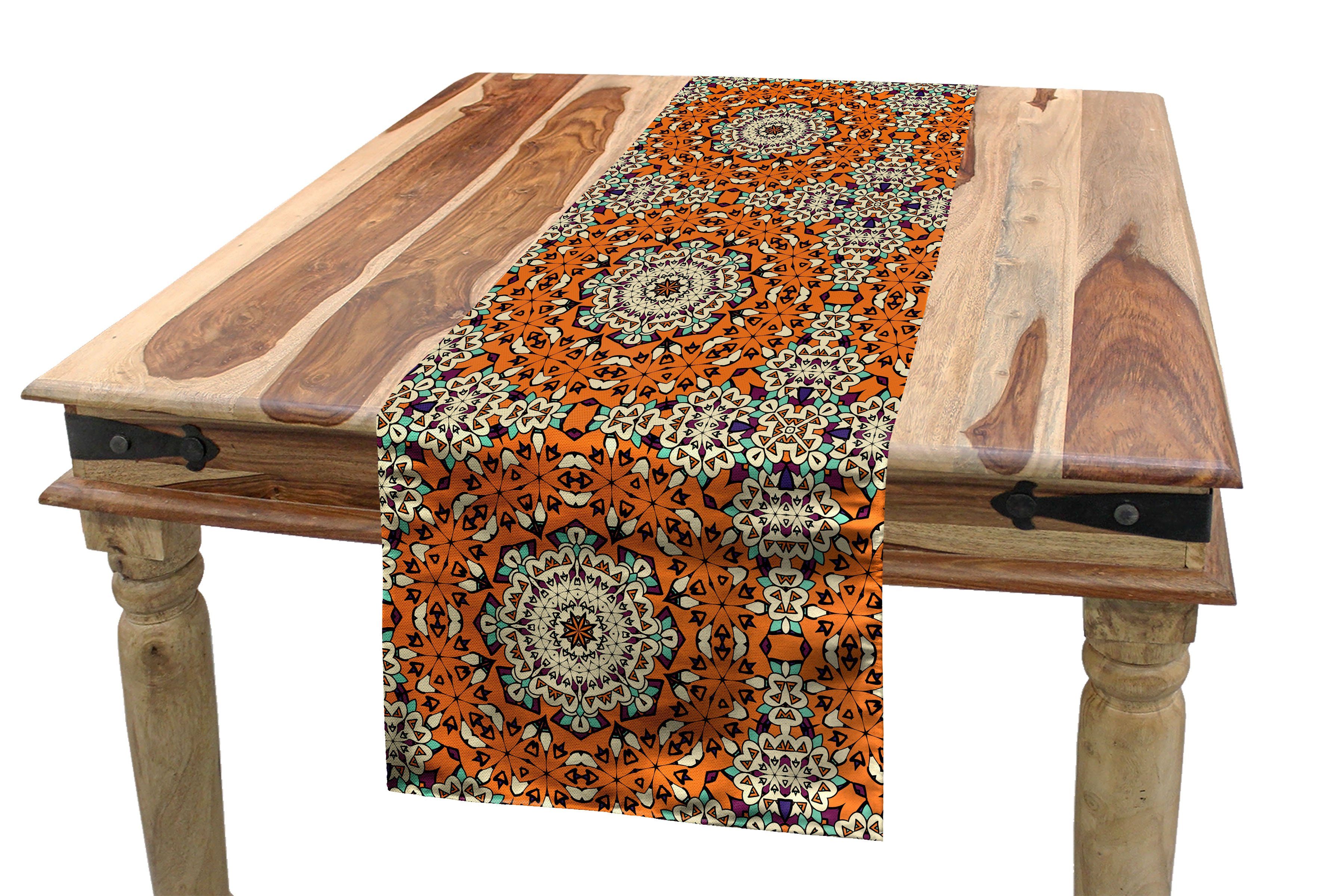 Abakuhaus Tischläufer Esszimmer Küche Rechteckiger Dekorativer Tischläufer, Orange Mandala Oriental Kultur