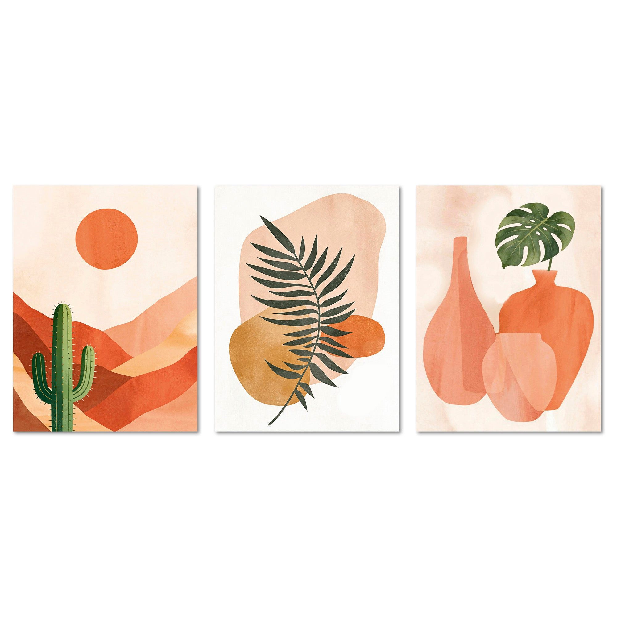 ARTFAVES Bilder-Collage Poster Set Abstract Boho Trio I mehrteilige Bilderwand I Wandbilder Bo, (Wandbilder modern, 3 St)