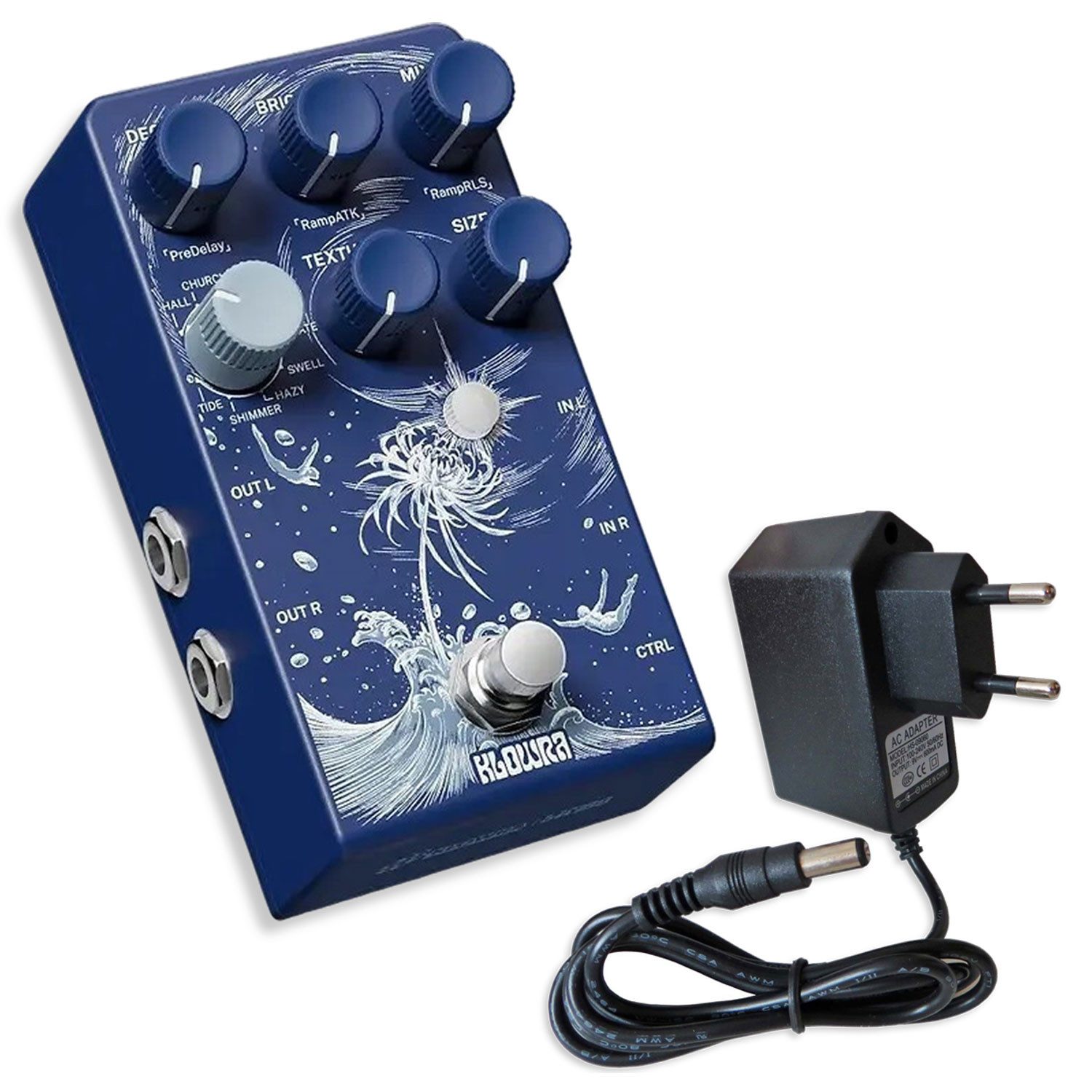 Klowra E-Gitarre Klowra Effektgerät Limbo Reverb Pedal mit Netzteil, Effektgerät, Vorteils-Set mit Netzteil