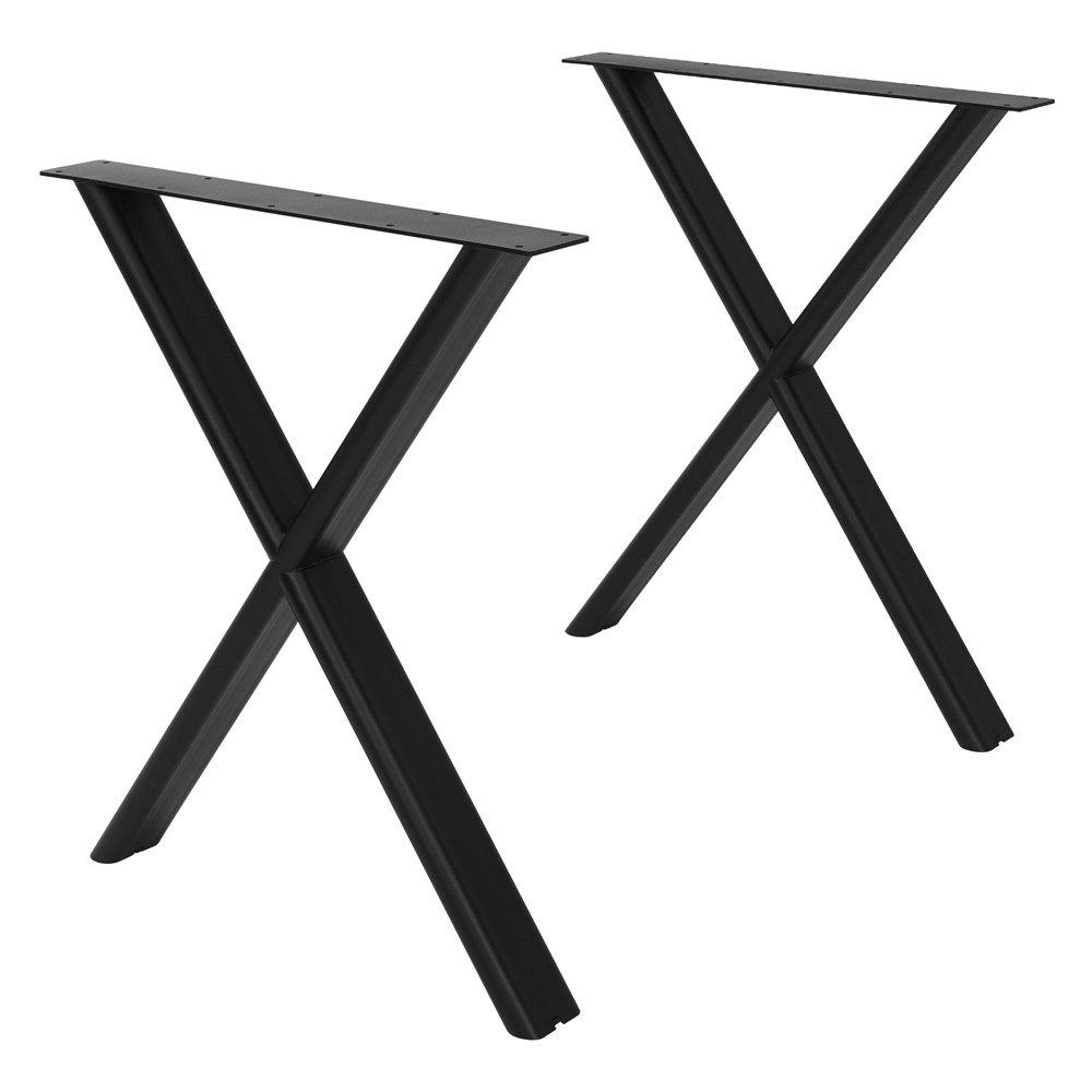 ML-DESIGN Tischbein Tischbeine Metall Schwarz 2er Set Tischgestell Outdoor wetterfest, Tischfüße X-Form Tischkufen Stahl Untergestell Möbelfüße 60x72cm Flach