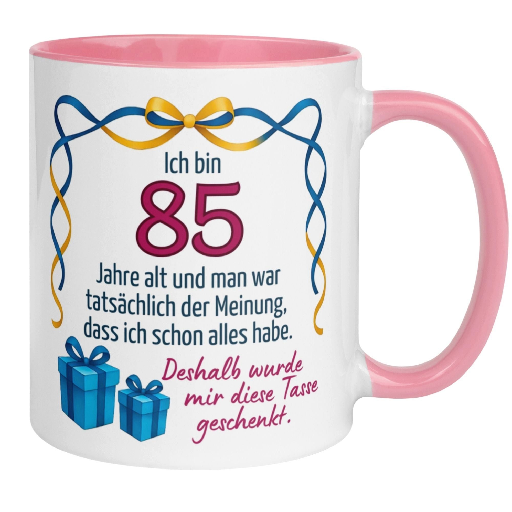 Momentals Tasse 85. Geburtstag Frau – Man war der Meinung – Geburtstagsgeschenk, Gratis Versand · Links-&Rechtshänder · Spülmaschinenfest