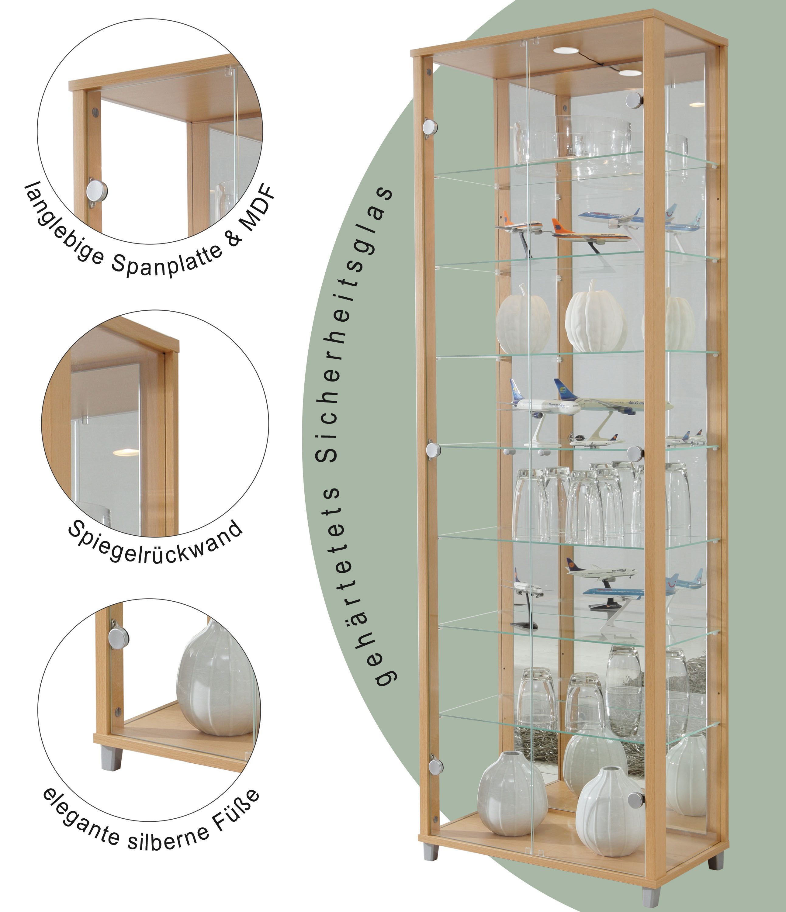 fif möbel Vitrine OPTIMA Standvitrine/Glasvitrine 2x Glastür,perfekt für Sammler,Sammlervitrine