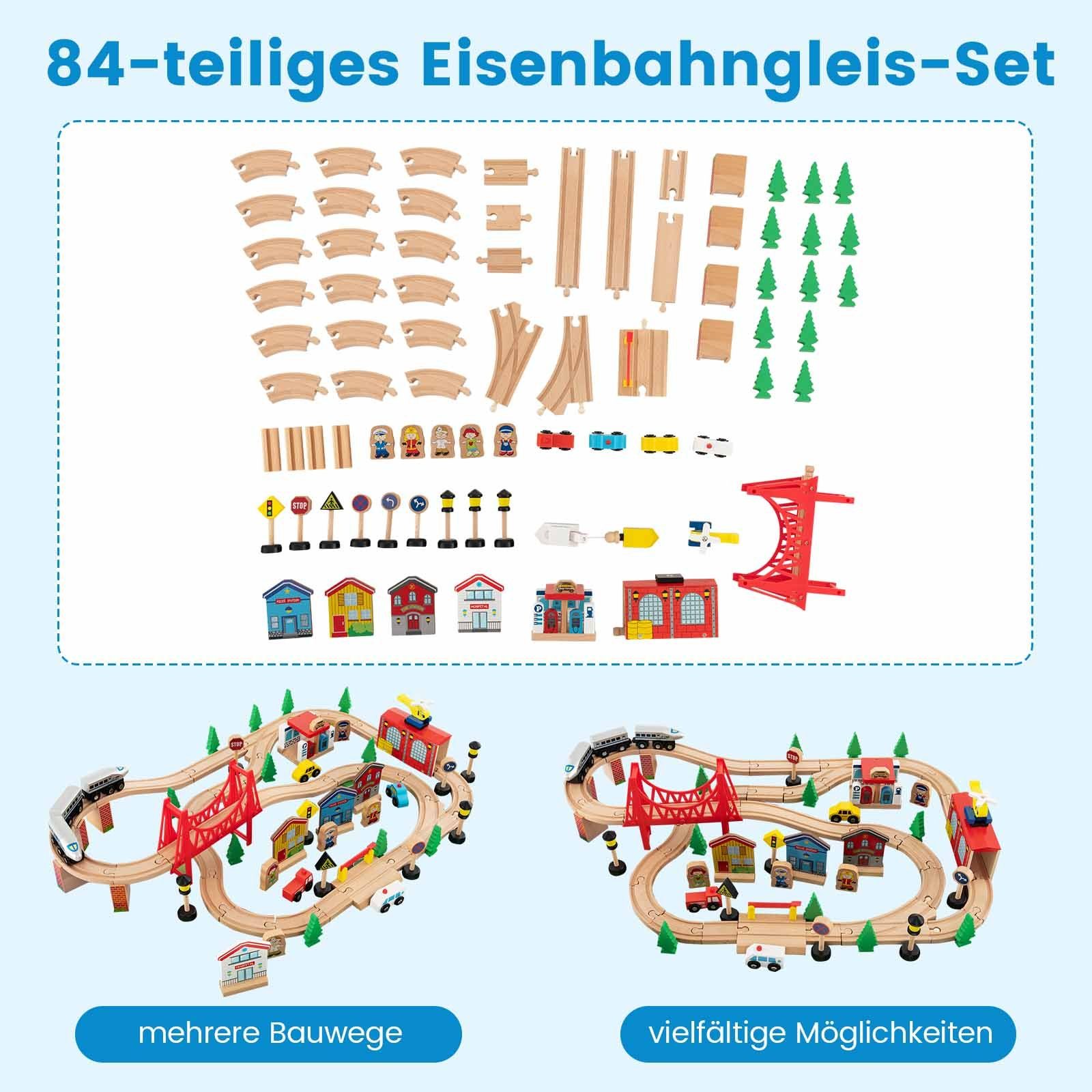 COSTWAY Spielzeug-Eisenbahn, (80-tlg), umkehrbar&abnembar, Holz günstig online kaufen