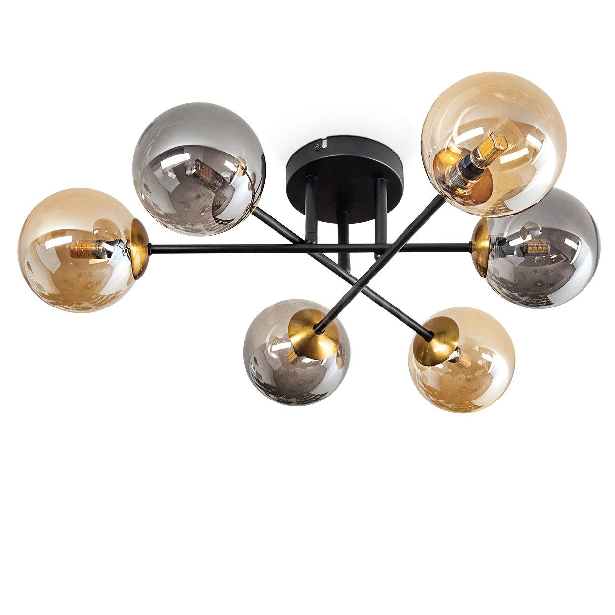 hofstein Deckenleuchte Deckenlampe, Metall/Glas in Schwarz/Gold/Bernsteinfa günstig online kaufen