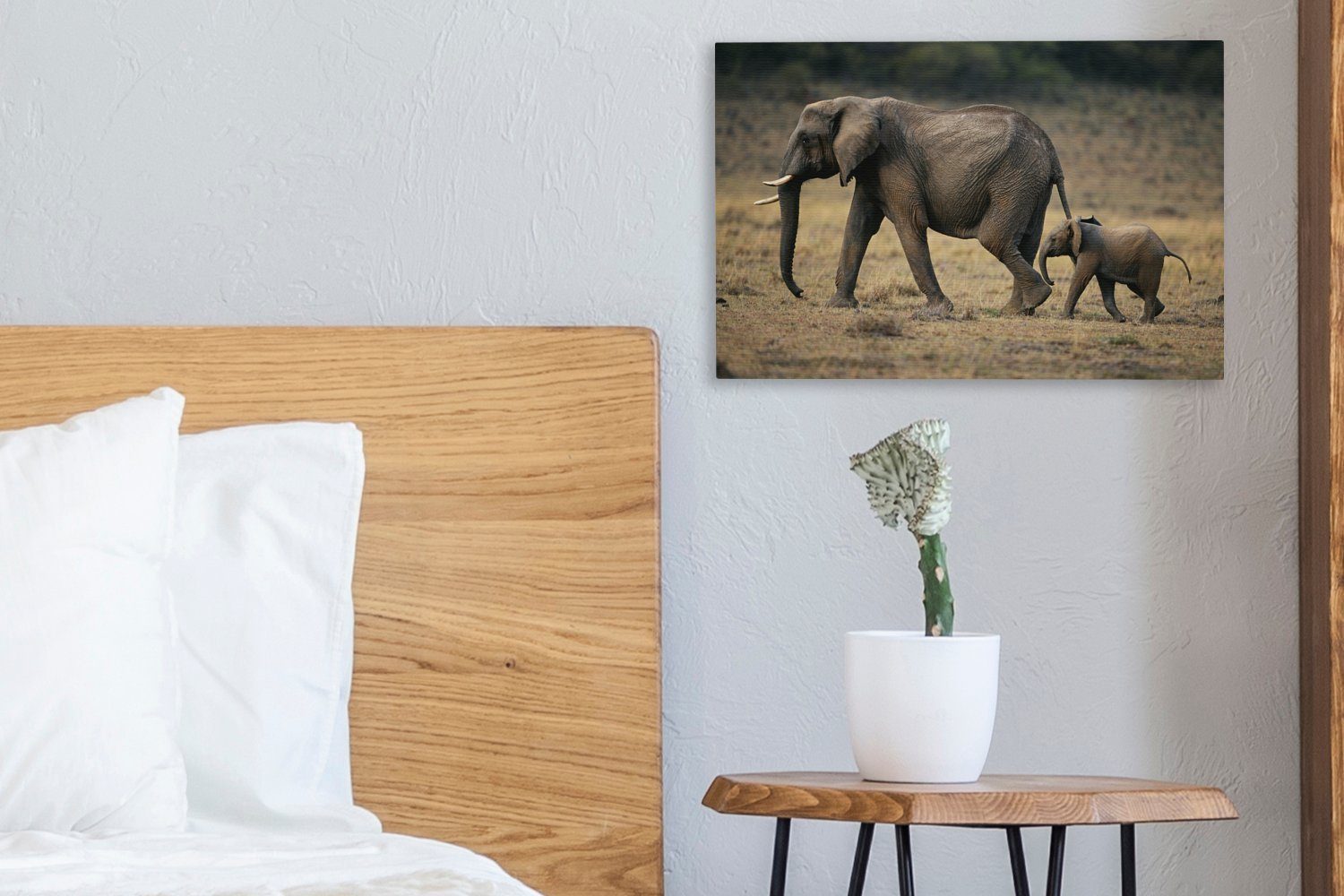 Wanddeko, Kenia, - St), Leinwandbilder, Aufhängefertig, Leinwandbild cm 30x20 OneMillionCanvasses® Kalb Wandbild (1 Elefant -