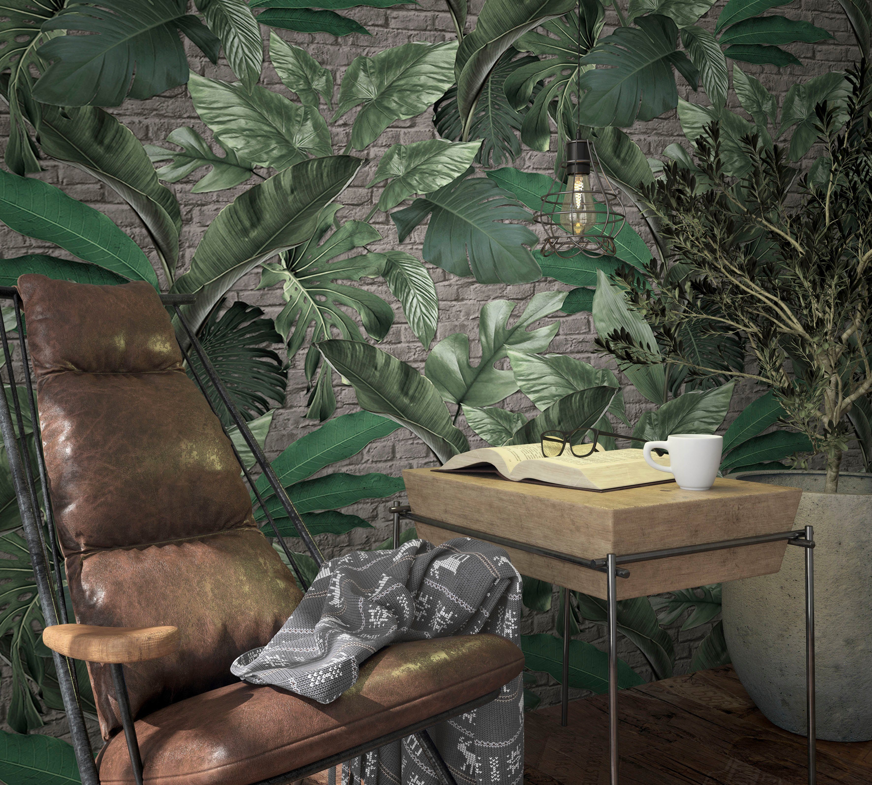 Marburg Fototapete Leaves, moderne Vliestapete texturiert, Schlafzimmer Küche Wohnzimmer braun für