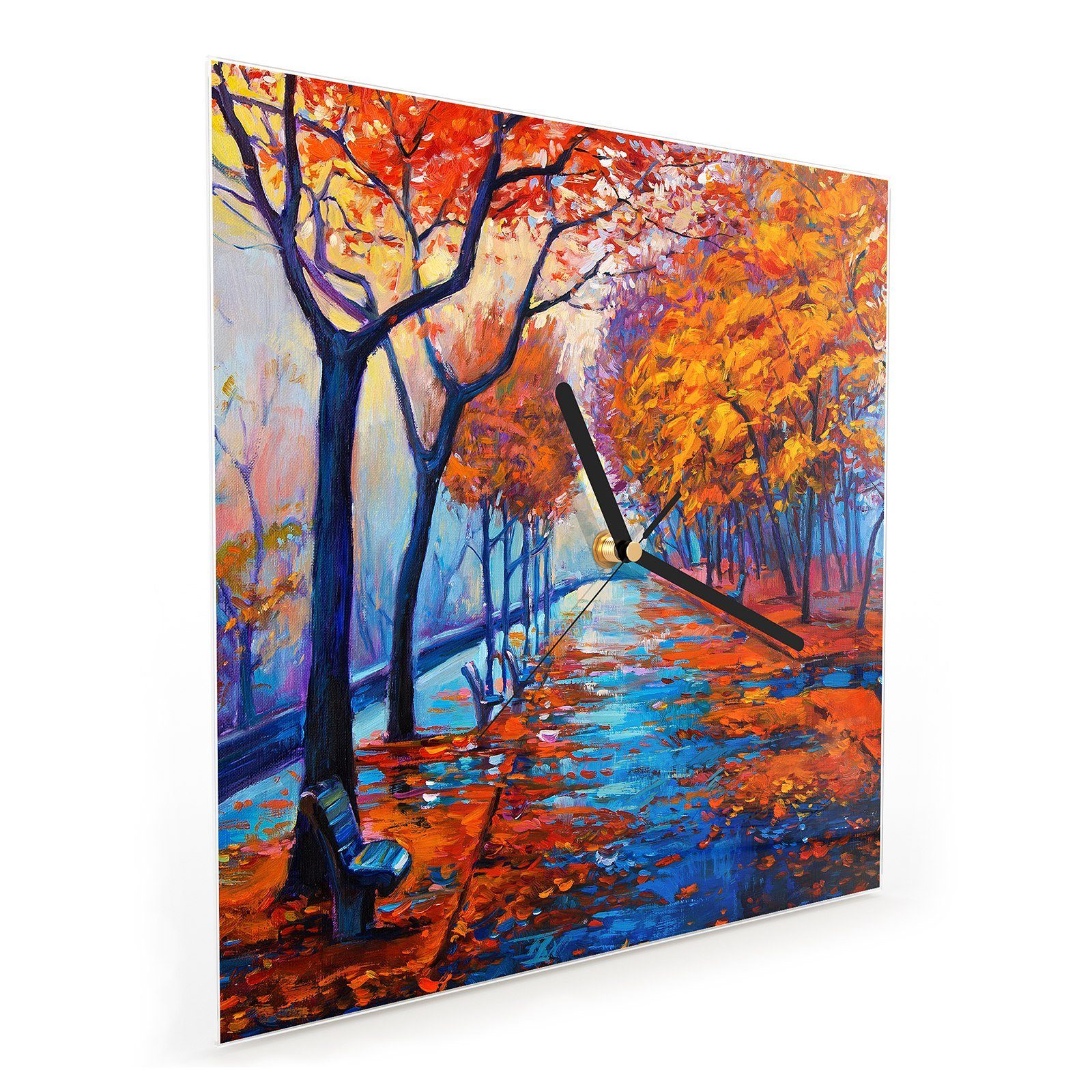 30 Herbstblätter mit Wanduhr x Primedeco Wald Wanduhr Motiv im Glasuhr Größe Wandkunst cm 30