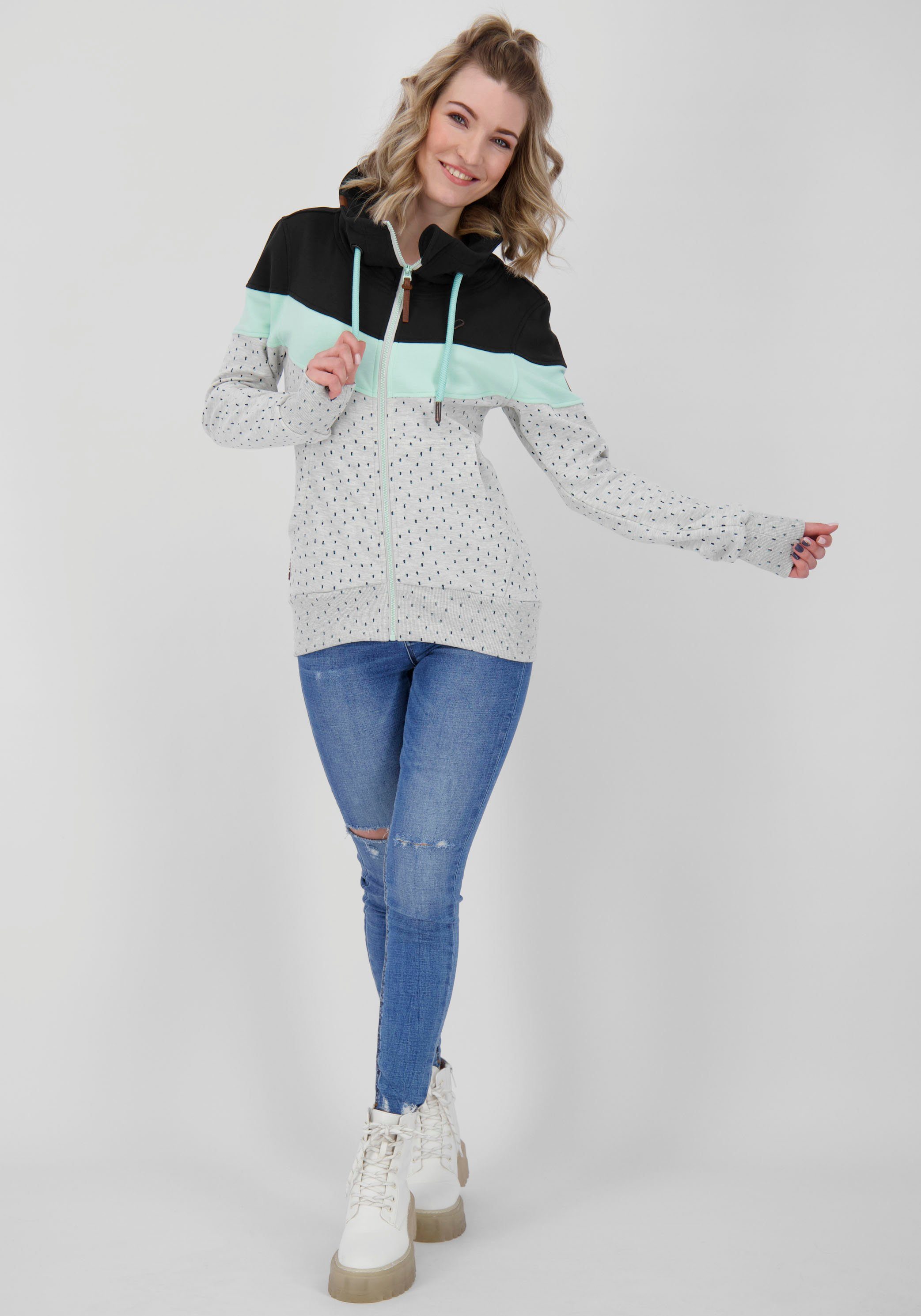 Alife & Sweatjacke und B mit Sweatshirt hohem Kontrastdetails aqua ValinaAK Stehkragen sportive Kickin