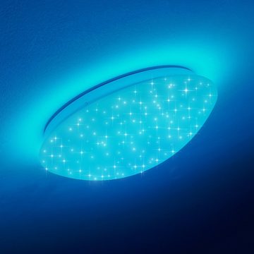 hofstein Deckenleuchte »Ovaro« runde Deckenlampe mit RGB Farbwechsler und Fernbedienung, 3000 Kelvin, Glitzereffekt, dimmbar, Sternenhimmeloptik, Nachtlichtfunktion