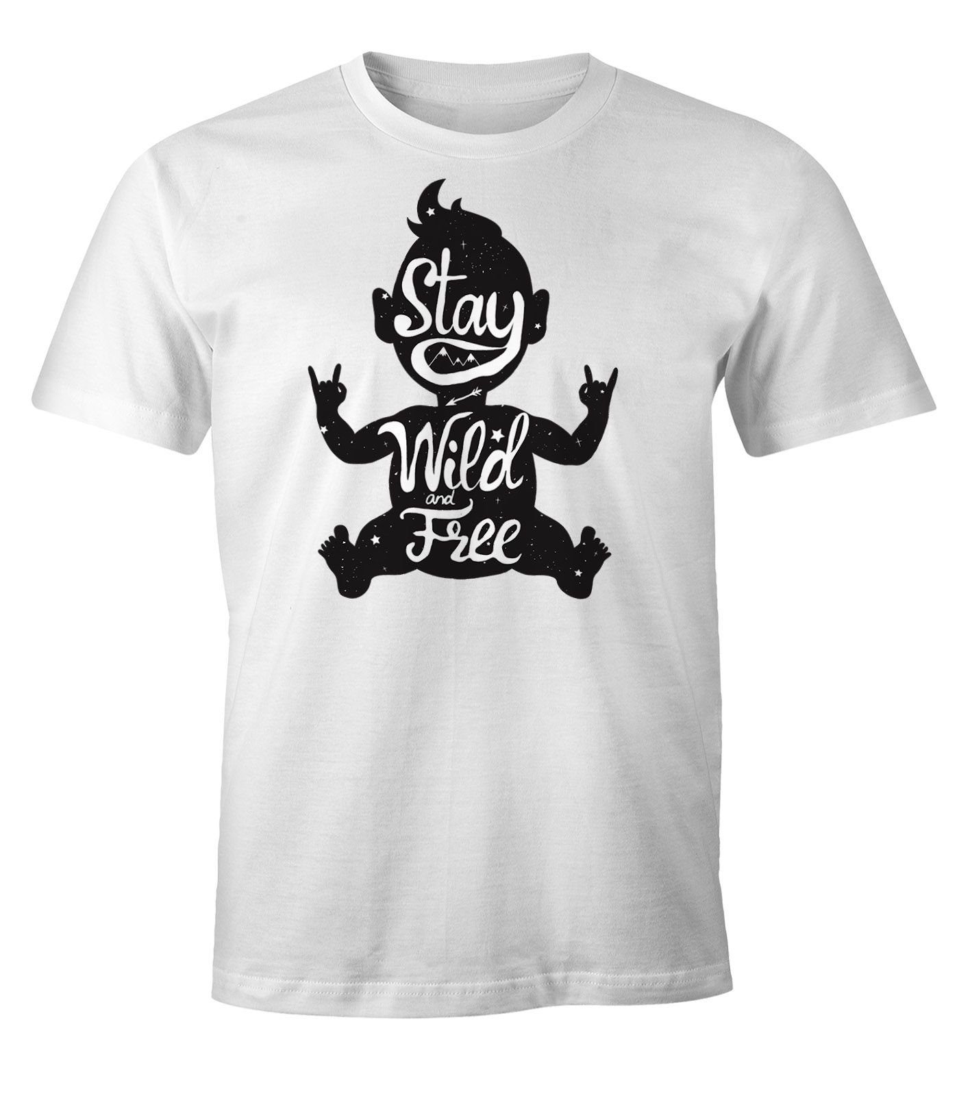 T-Shirt Stay Rocker Wild mit Baby MoonWorks Moonworks® Free & Print Herren Print-Shirt Fun-Shirt