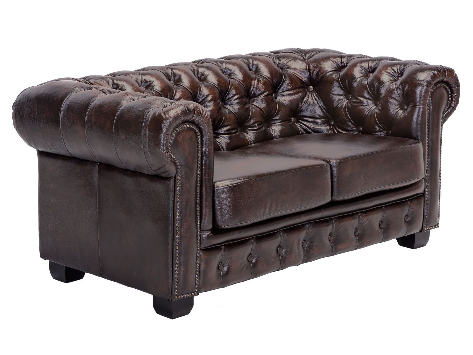 massivum Chesterfield-Sofa Chesterfield 2-Sitzer Echtleder braun
