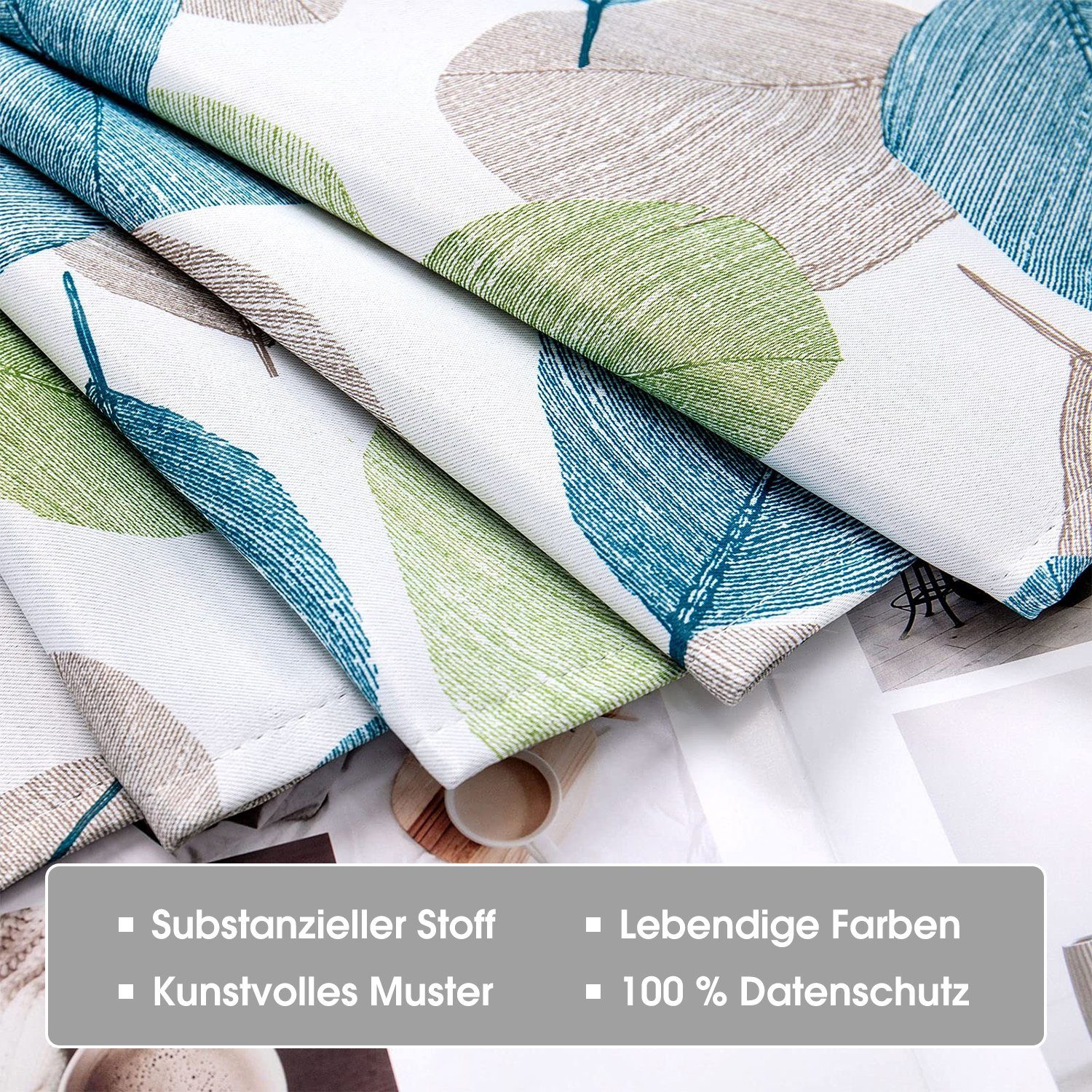 HOMEIDEAS, verdunkelnd, Polyester, Scheibengardine, Grün St), (2 Blätter Stangendurchzug