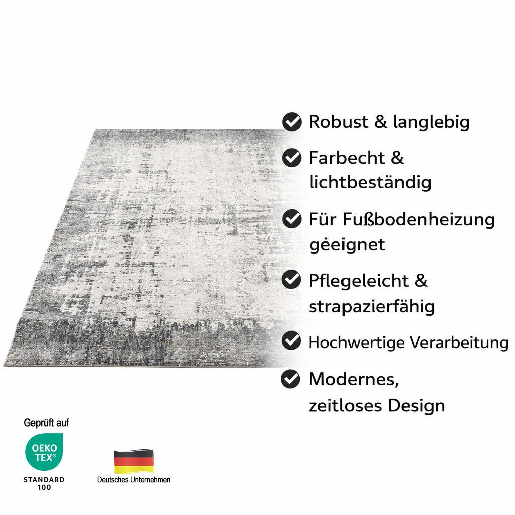 Carpetilla Designteppich Designer Teppich Hochflor Wohnzimmer Abstrakt Grau-Cream, Rechteckig, Höhe: 13 mm, Wohnzimmer